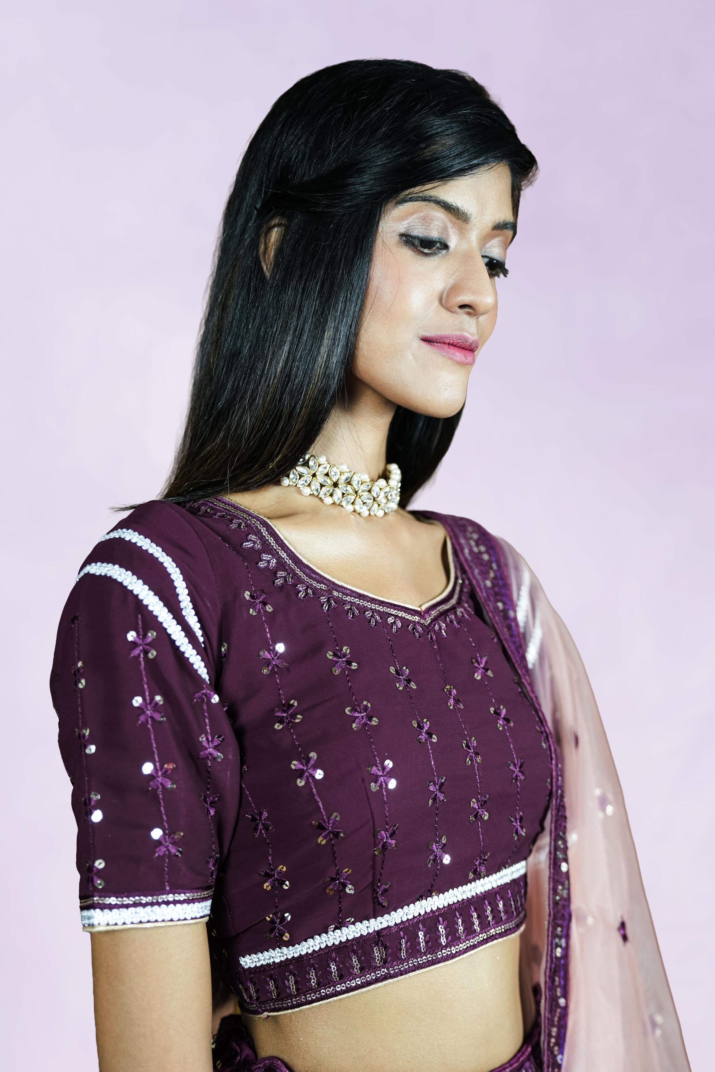 Purple sequins Lahenga set