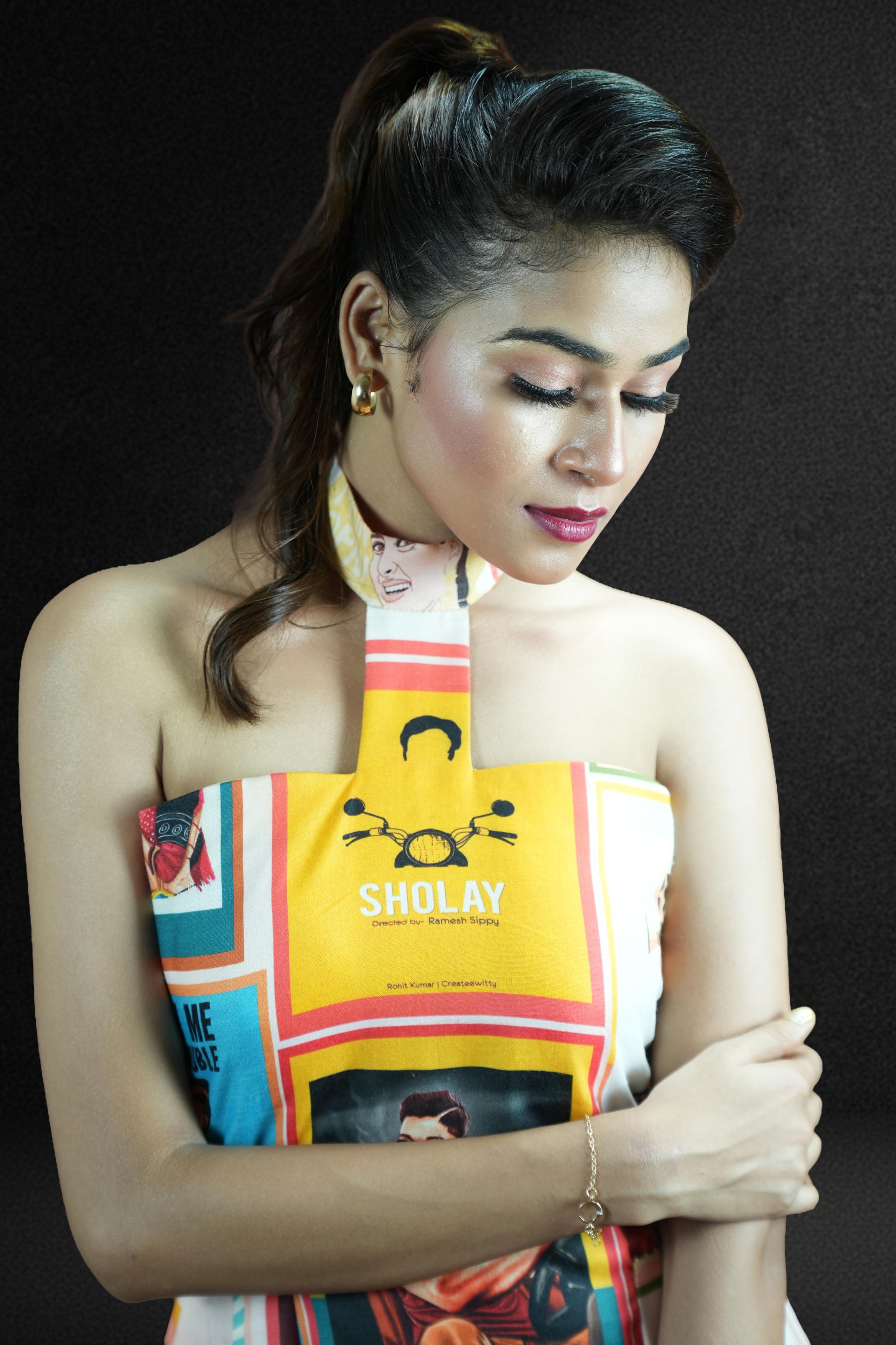 Retro Bollywood Poster Halter-Neck Maxi Dress