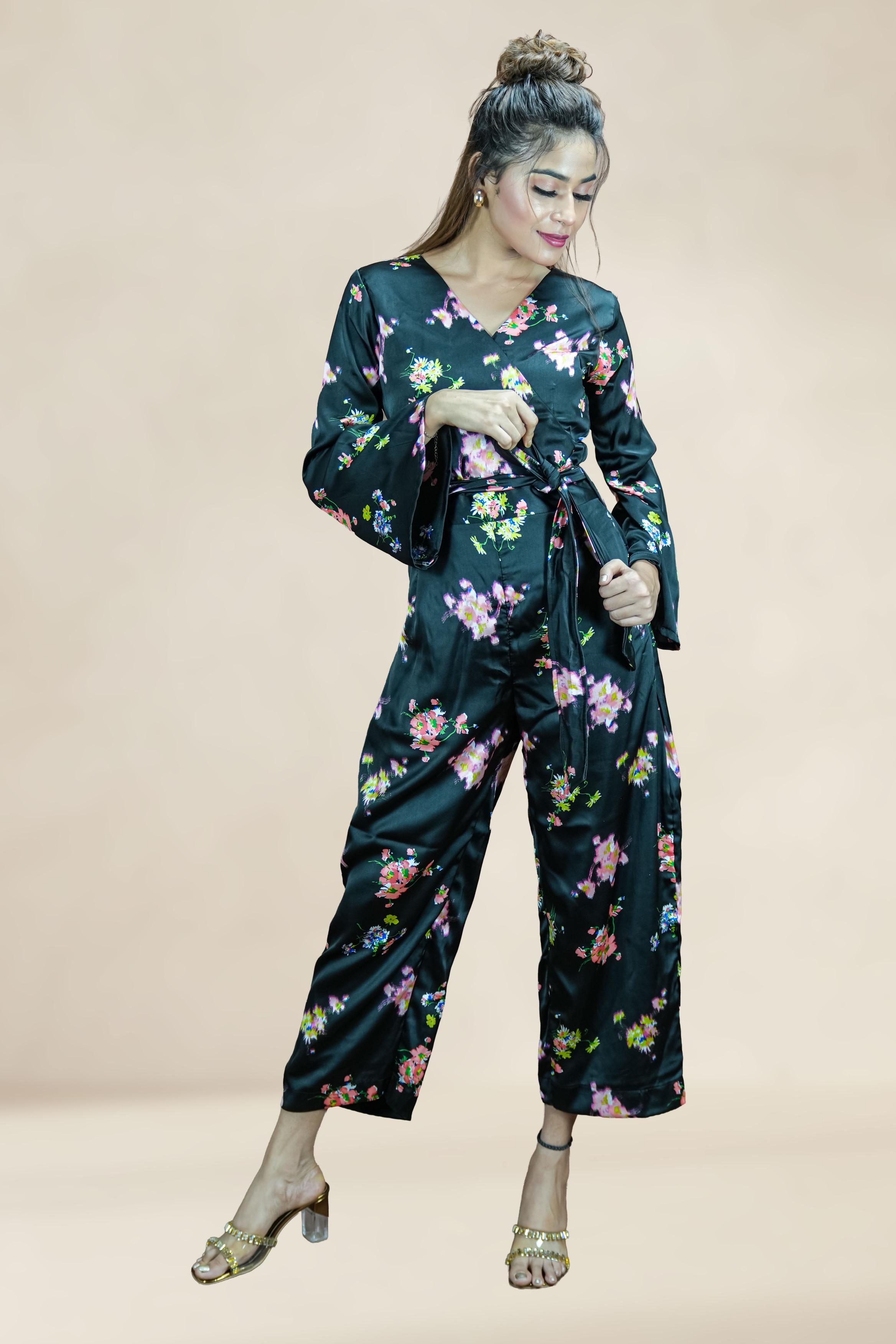 Midnight Bloom Satin Co-ord Set