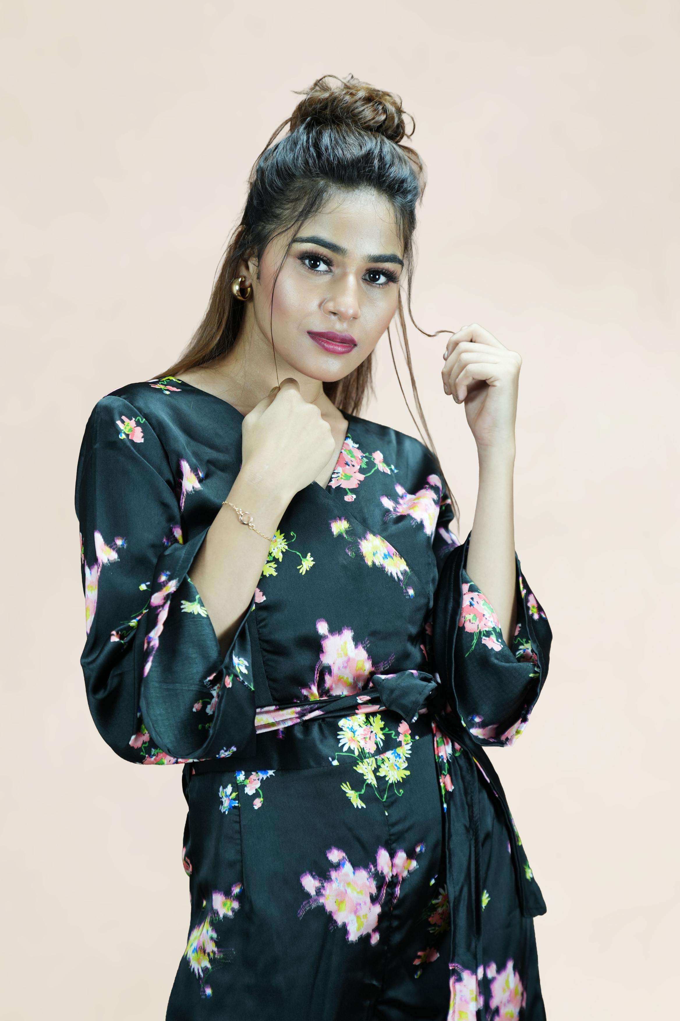 Midnight Bloom Satin Co-ord Set