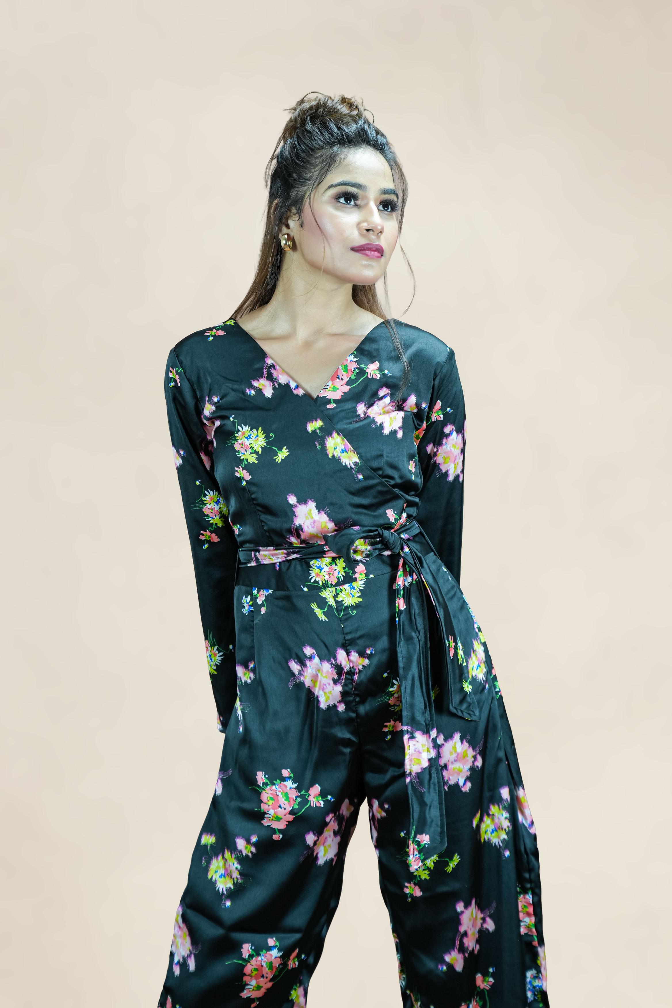 Midnight Bloom Satin Co-ord Set