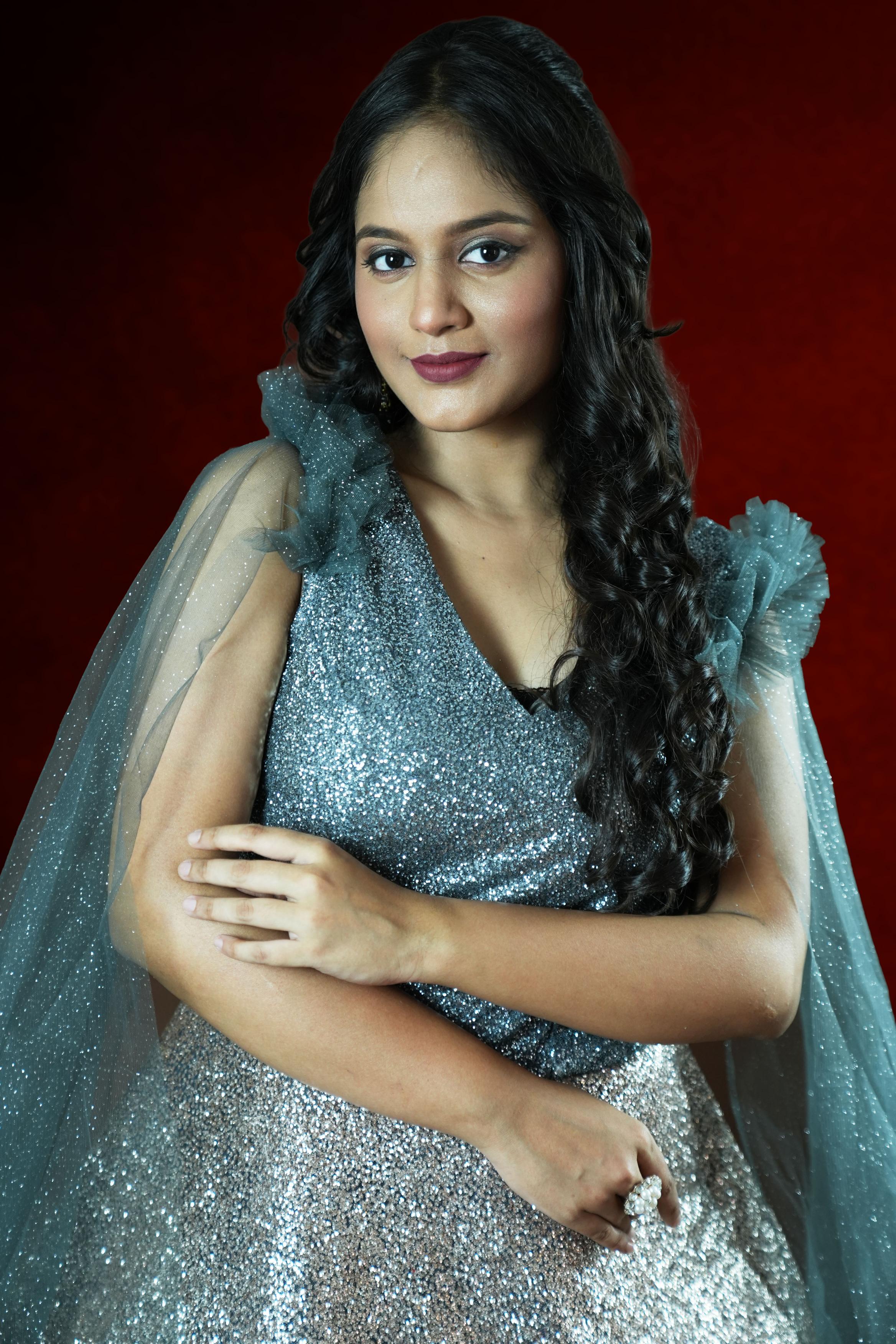 Silver & Blue Embellished Evening Gown