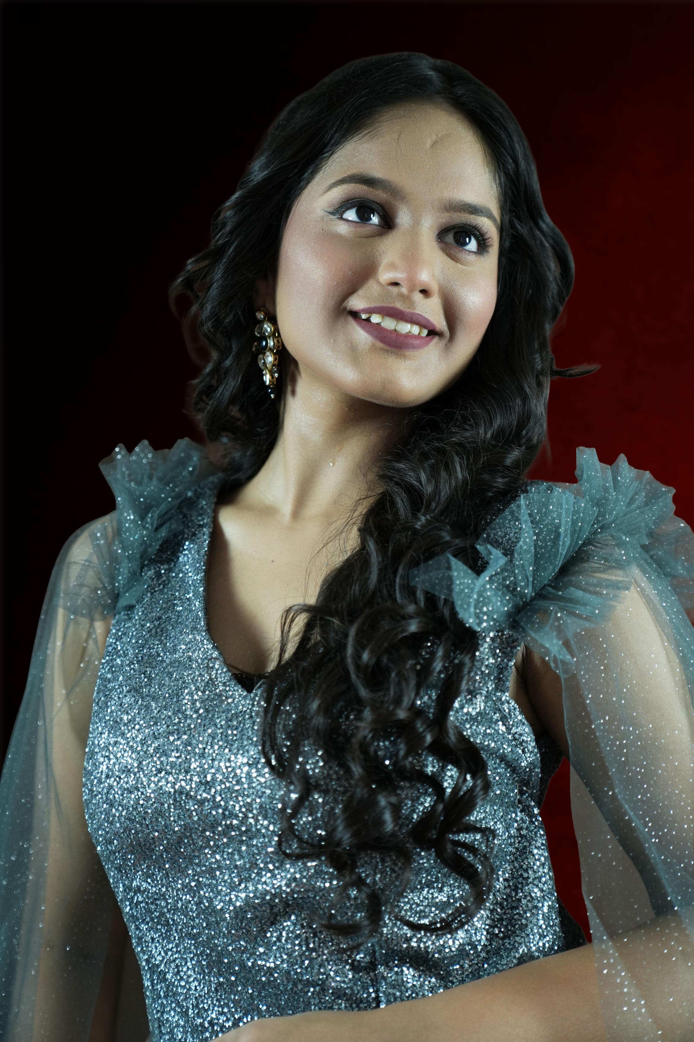 Silver & Blue Embellished Evening Gown