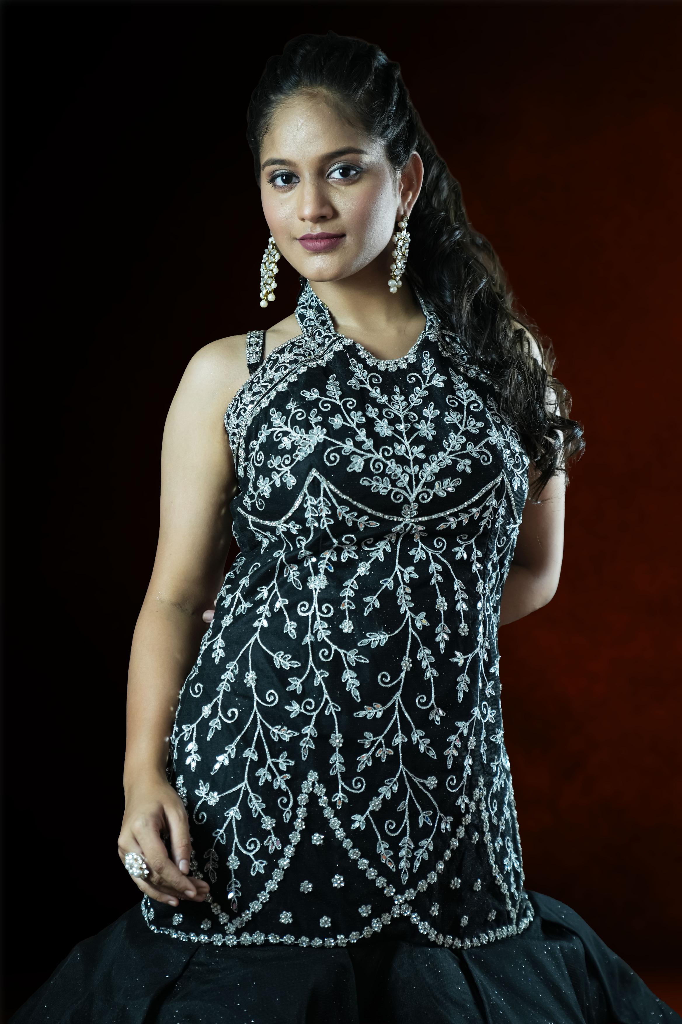 Black Embellished cutdana high mughal jaal cut work Mermaid Gown