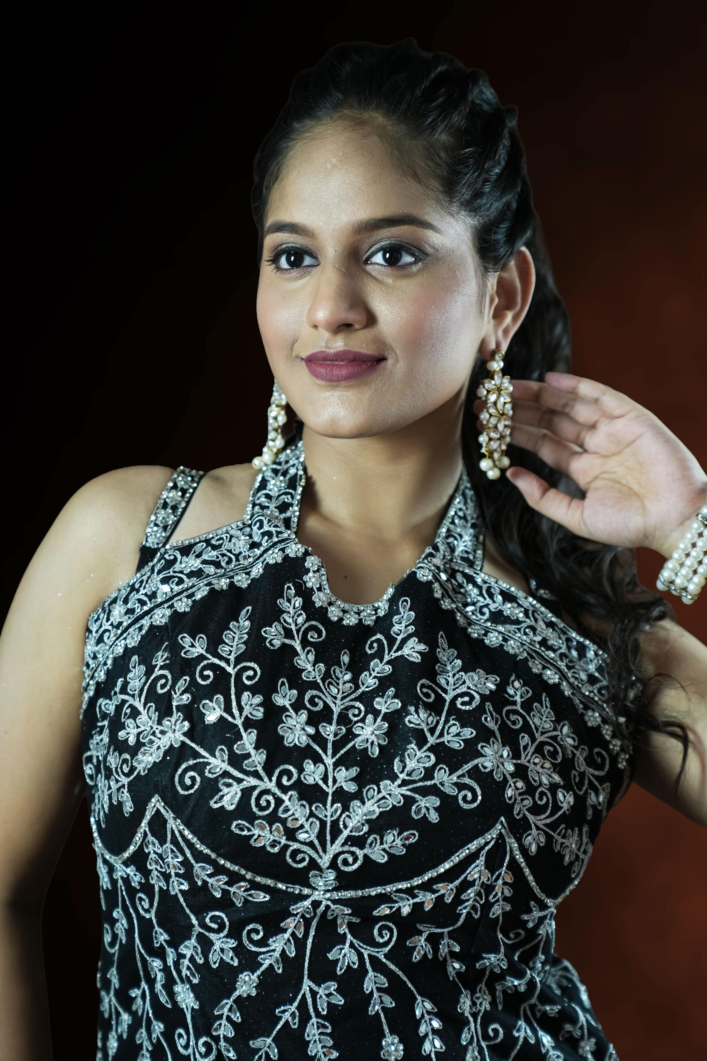 Black Embellished cutdana high mughal jaal cut work Mermaid Gown