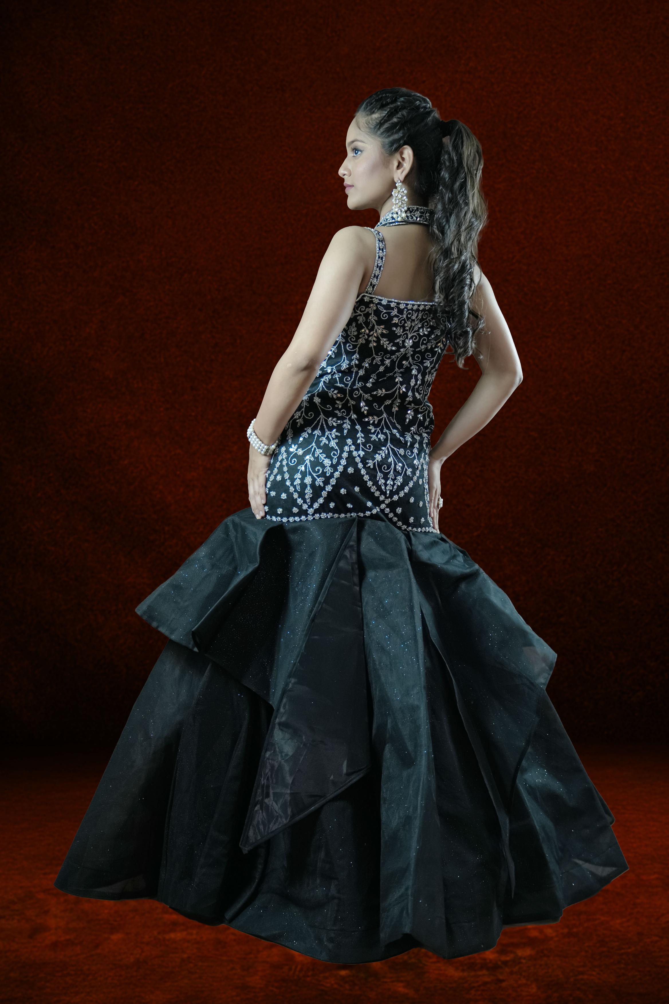 Black Embellished cutdana high mughal jaal cut work Mermaid Gown