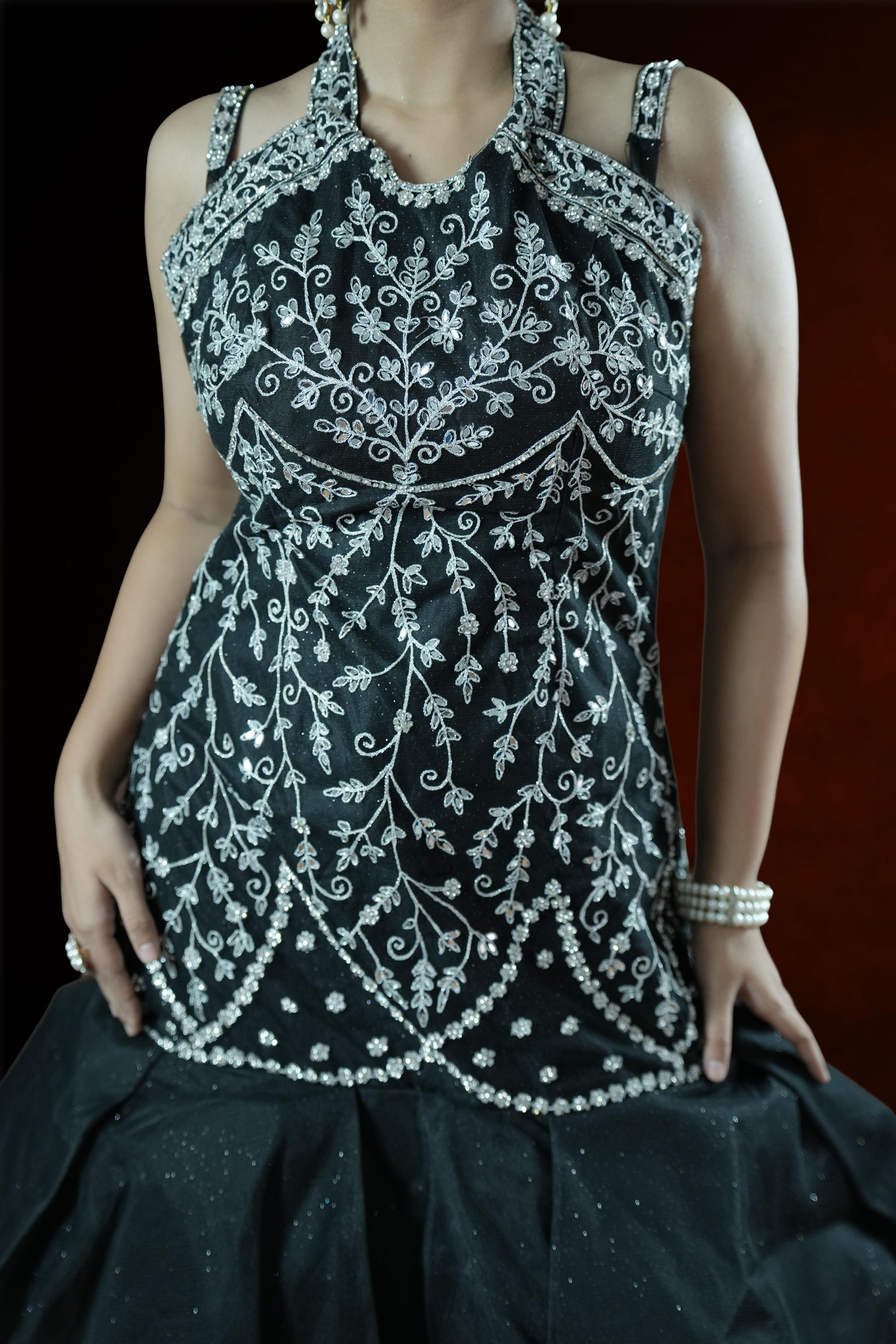 Black Embellished cutdana high mughal jaal cut work Mermaid Gown