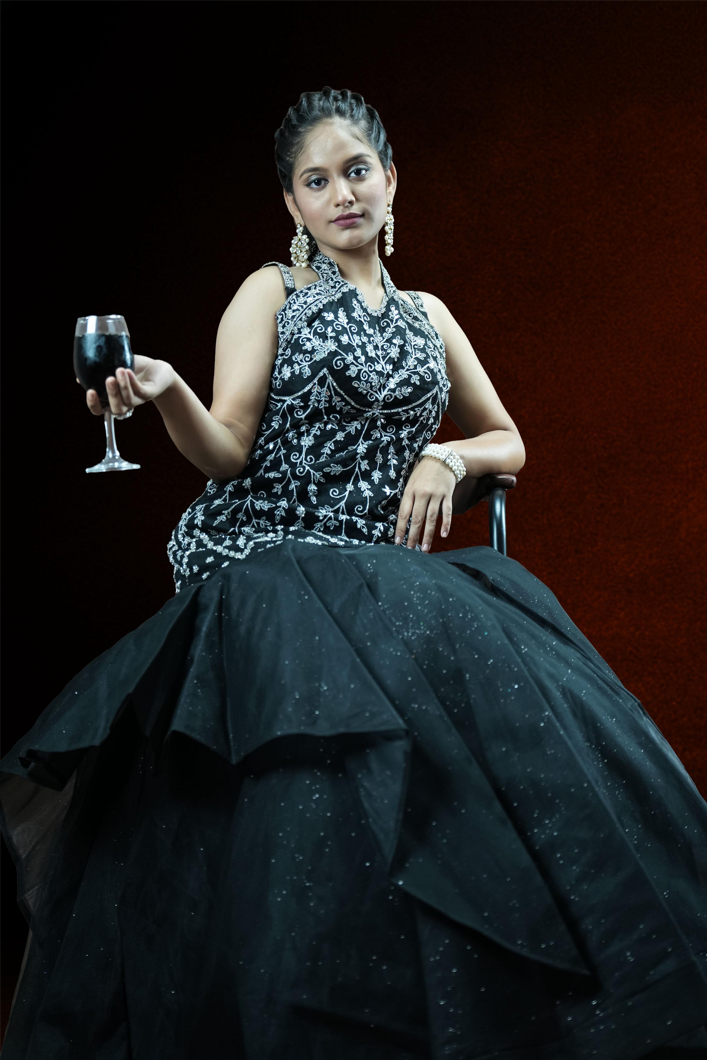 Black Embellished cutdana high mughal jaal cut work Mermaid Gown