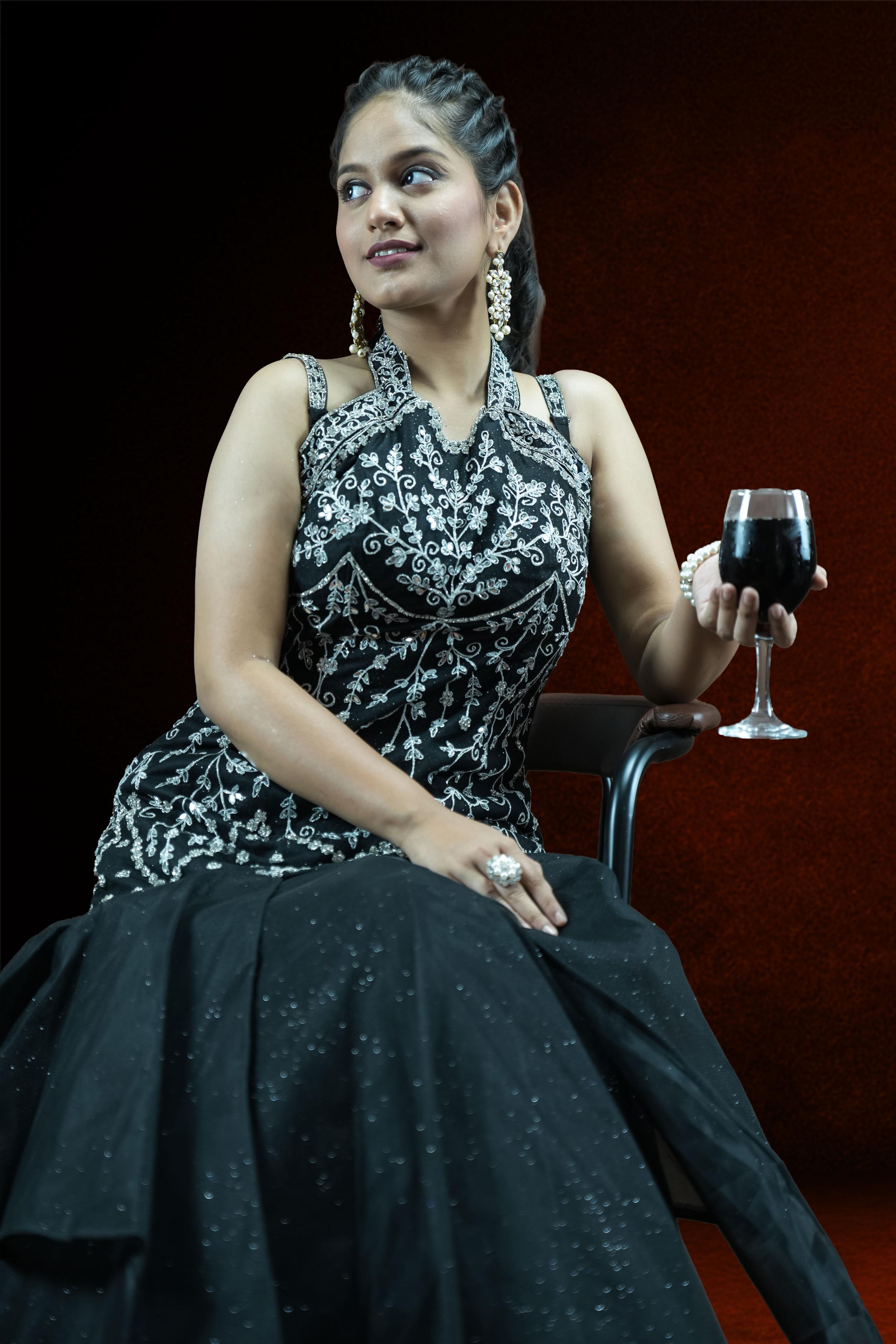Black Embellished cutdana high mughal jaal cut work Mermaid Gown