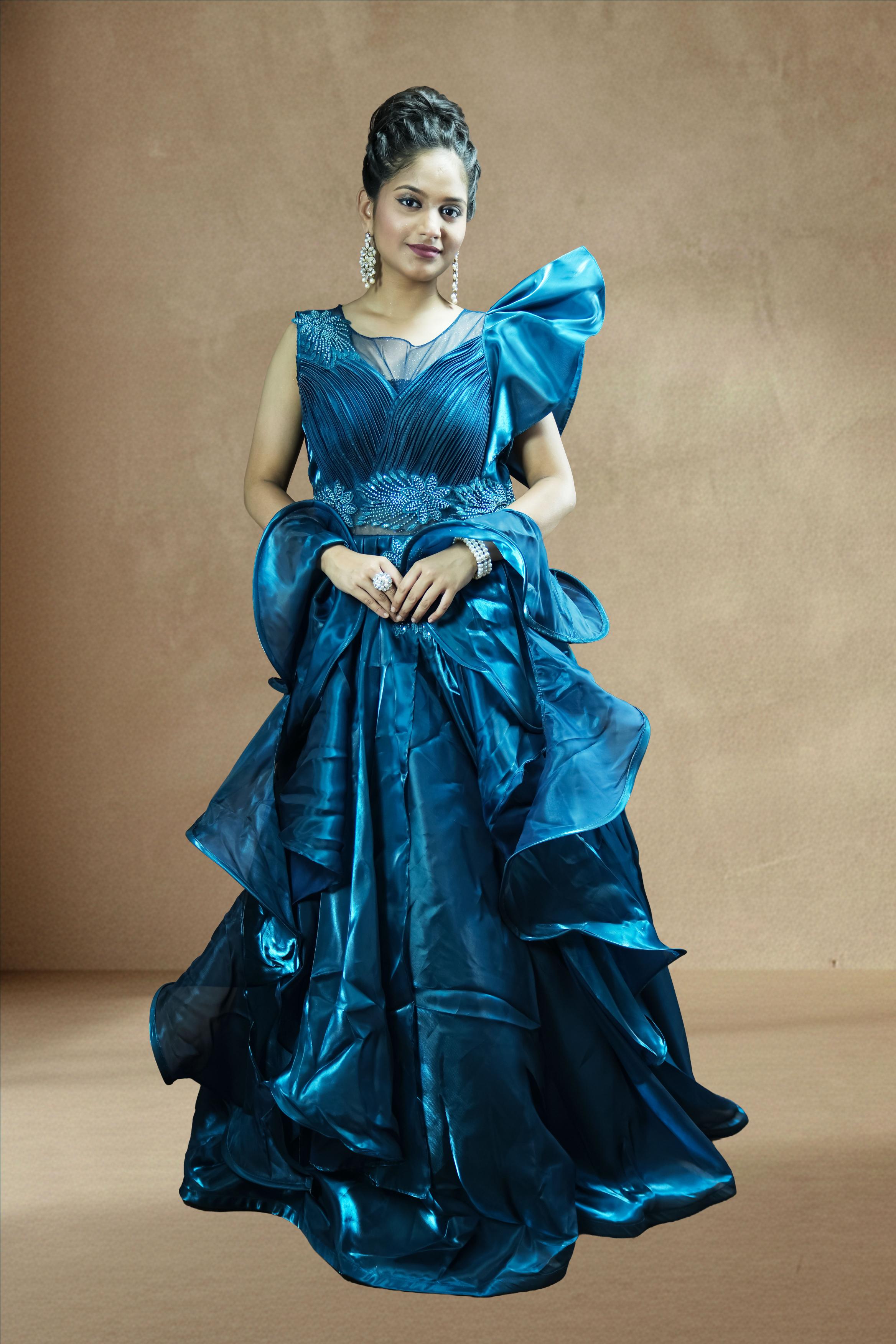 Royal Teal Blue Designer Ball Gown