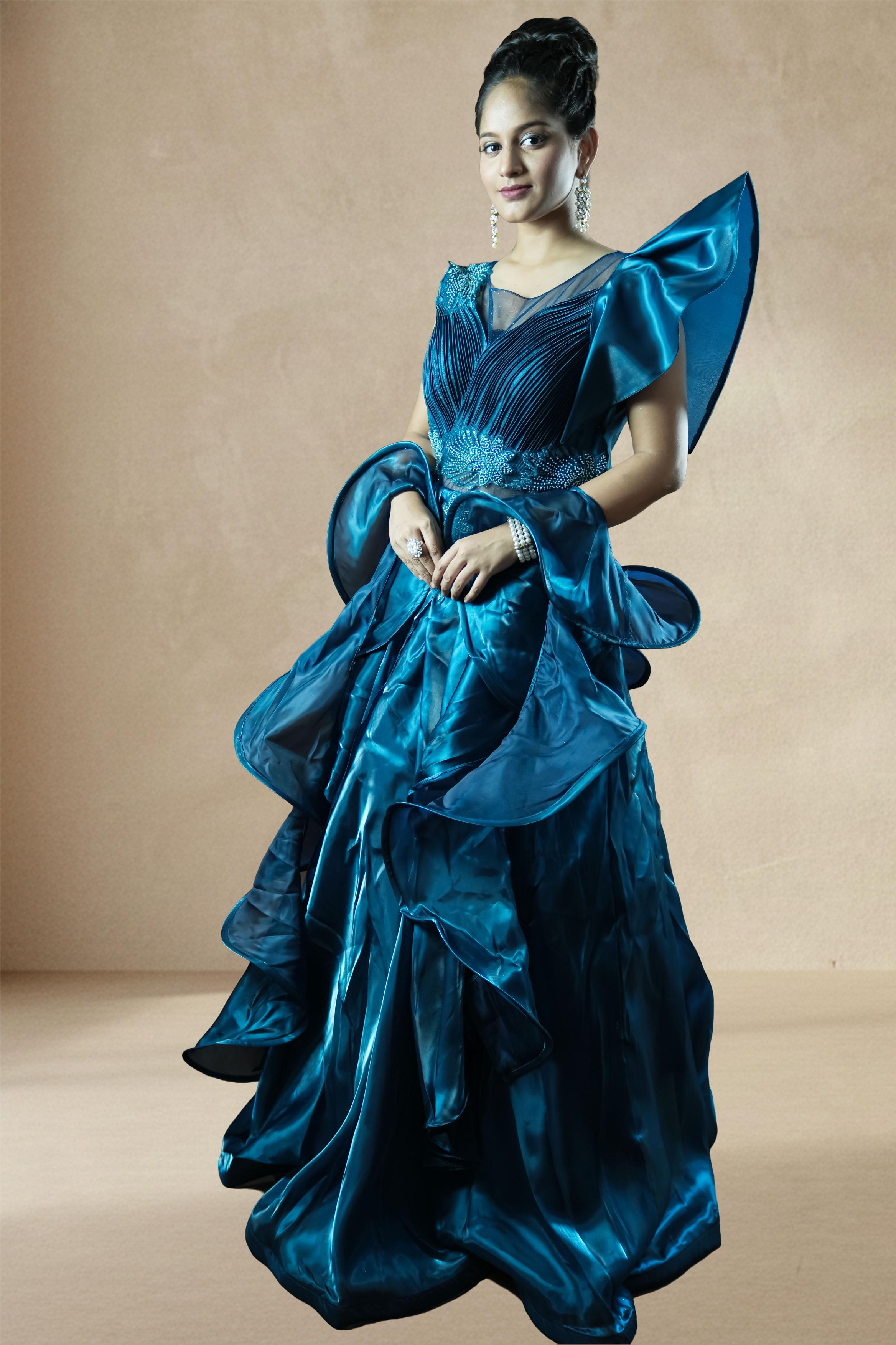 Royal Teal Blue Designer Ball Gown