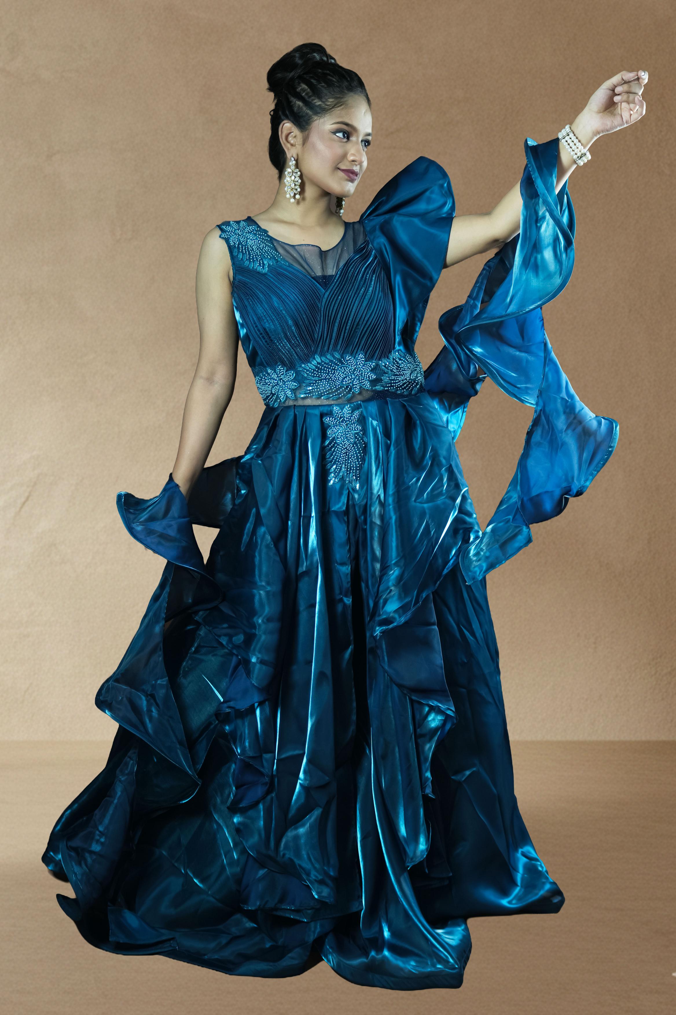 Royal Teal Blue Designer Ball Gown