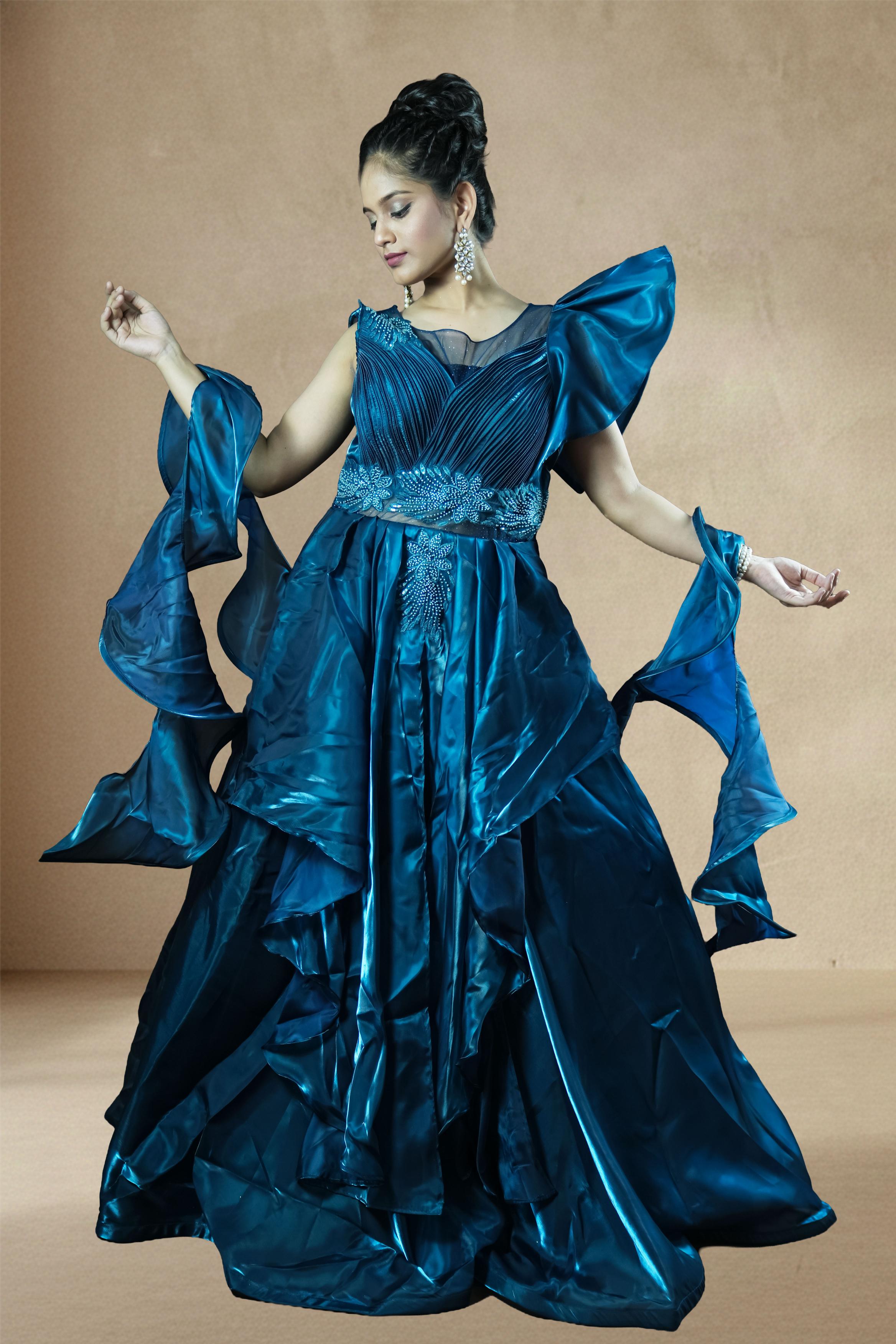 Royal Teal Blue Designer Ball Gown