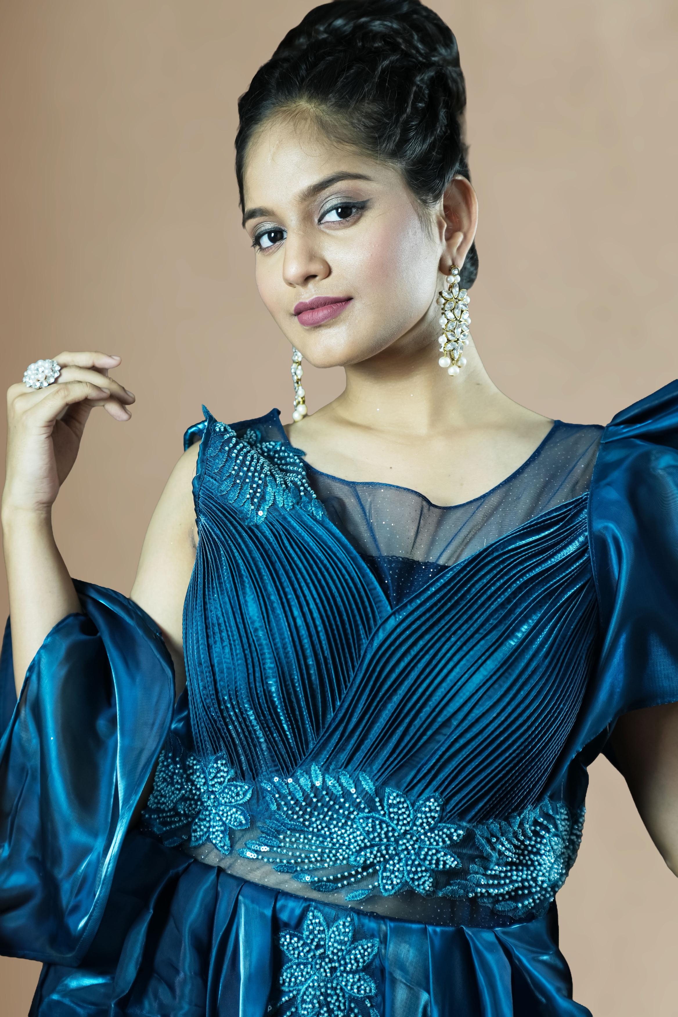 Royal Teal Blue Designer Ball Gown