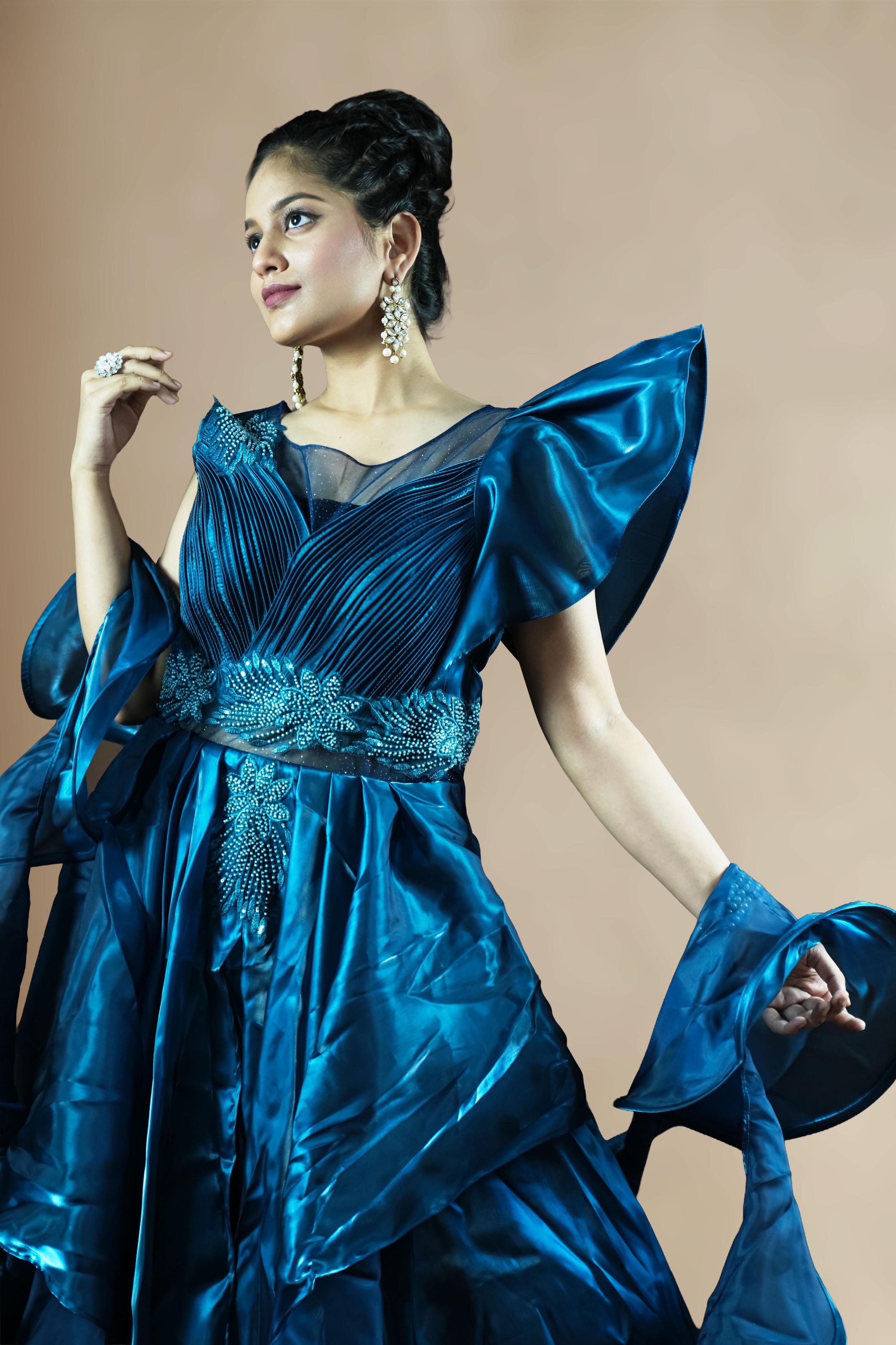 Royal Teal Blue Designer Ball Gown