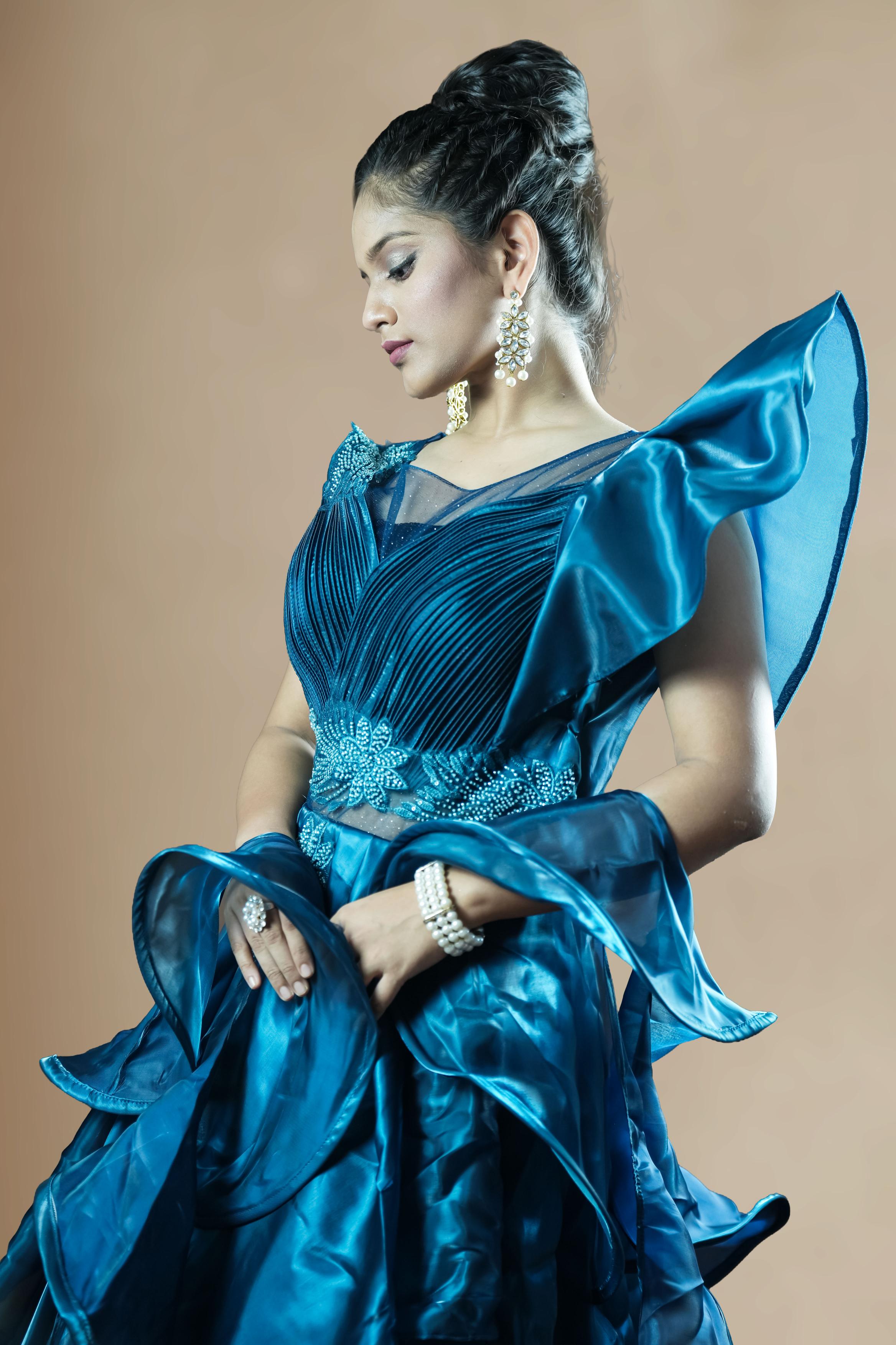 Royal Teal Blue Designer Ball Gown