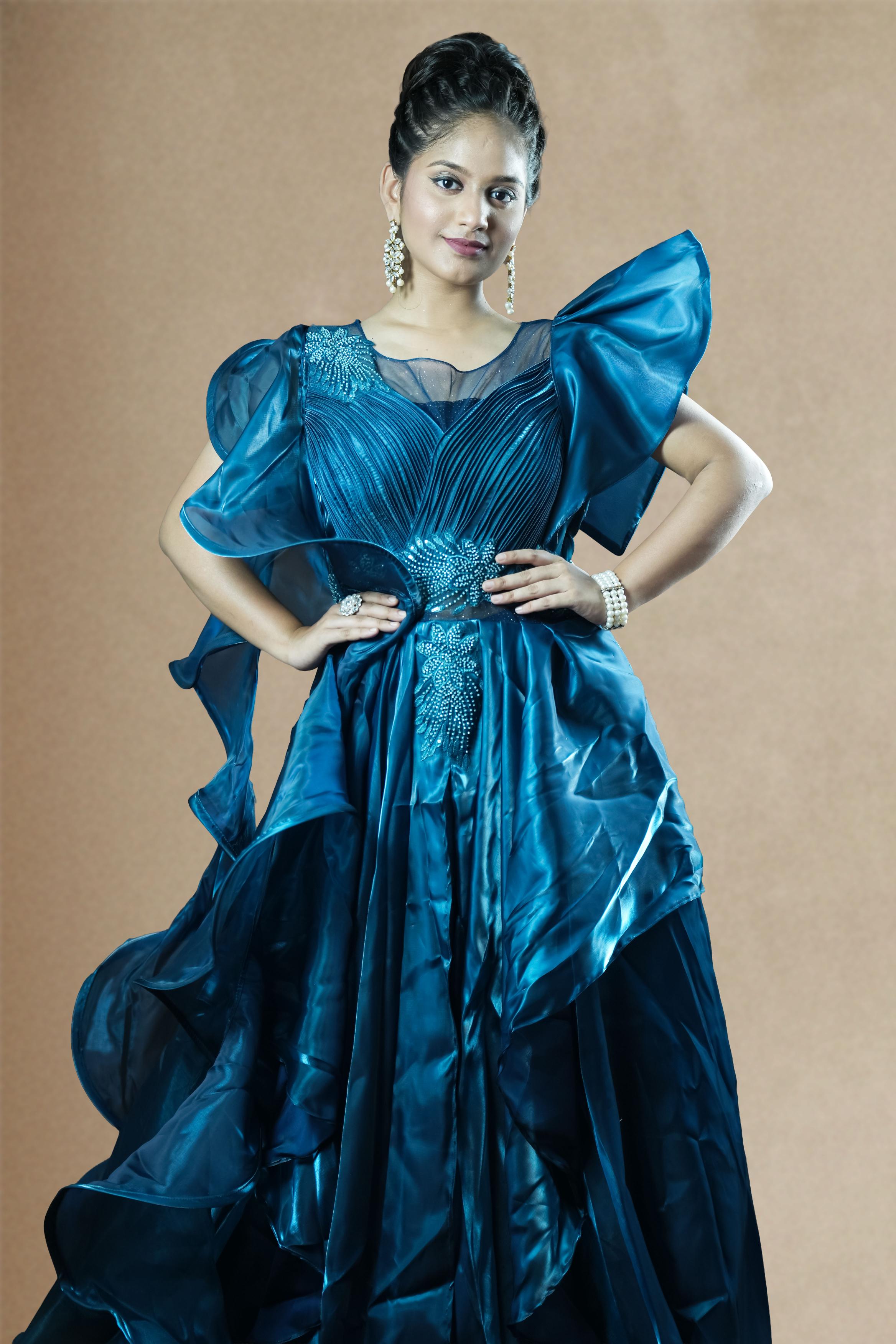Royal Teal Blue Designer Ball Gown
