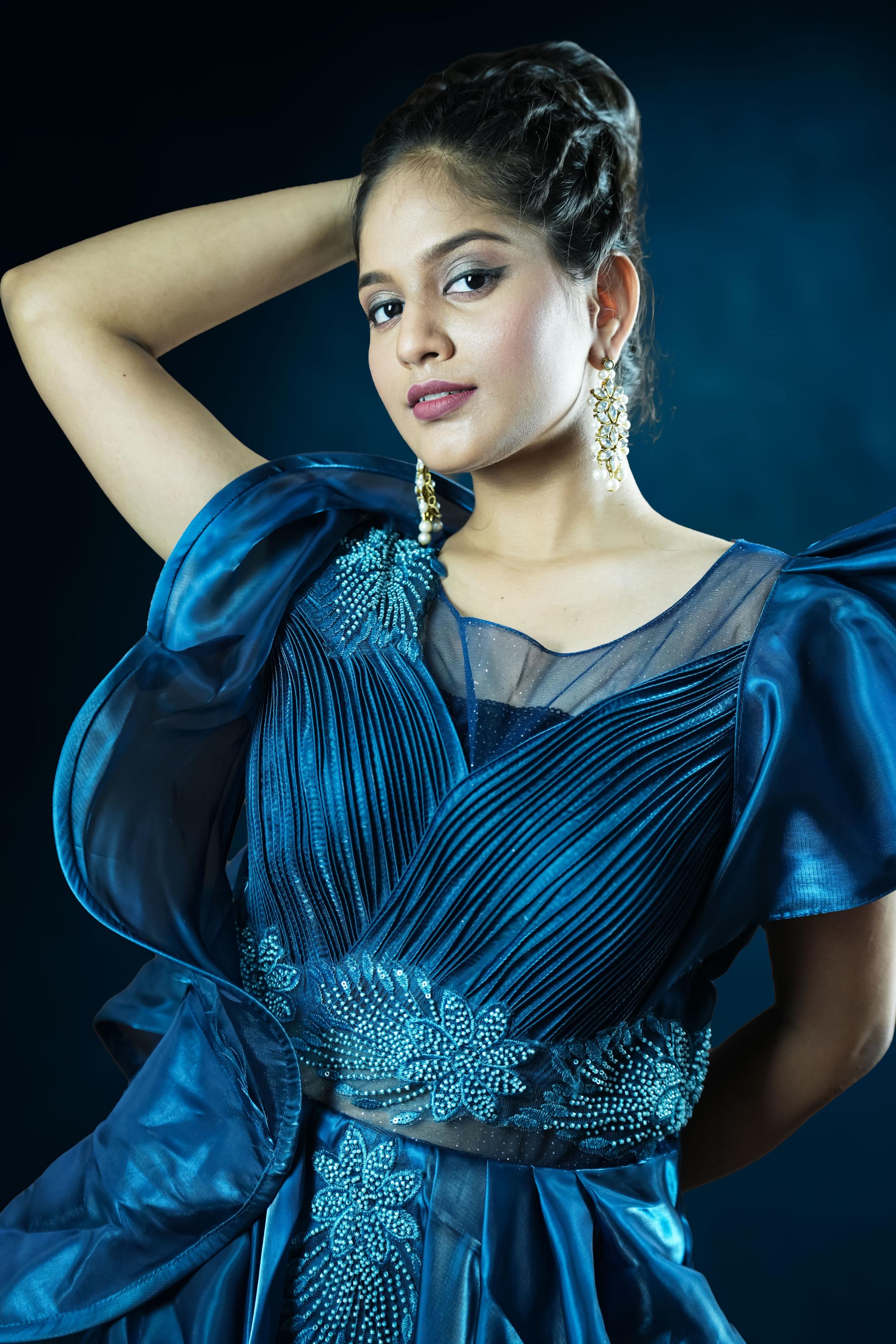 Royal Teal Blue Designer Ball Gown