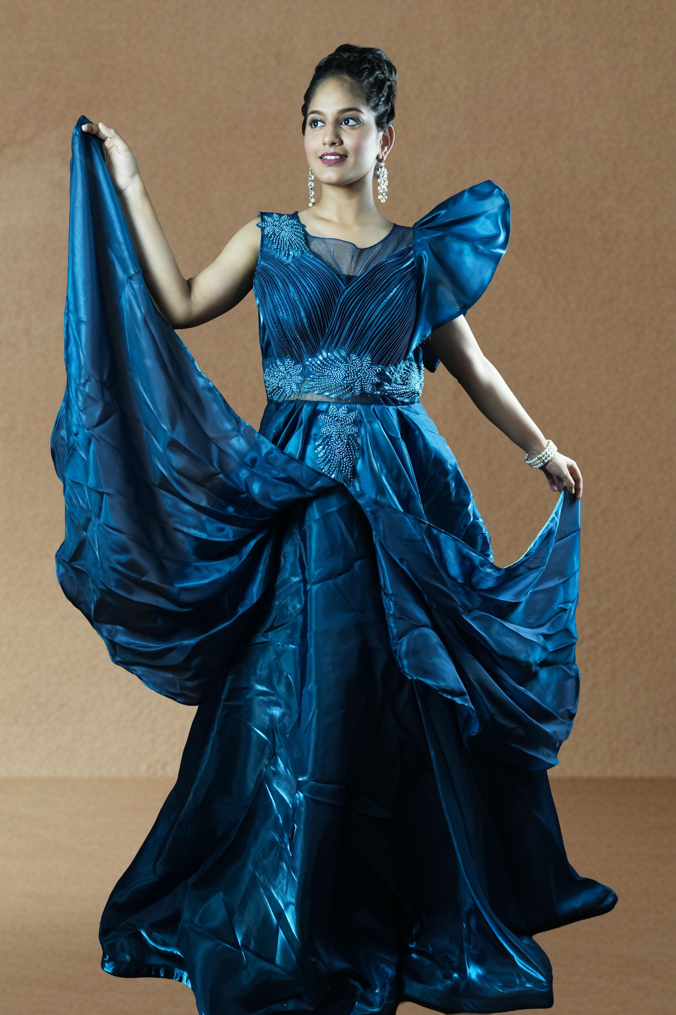 Royal Teal Blue Designer Ball Gown