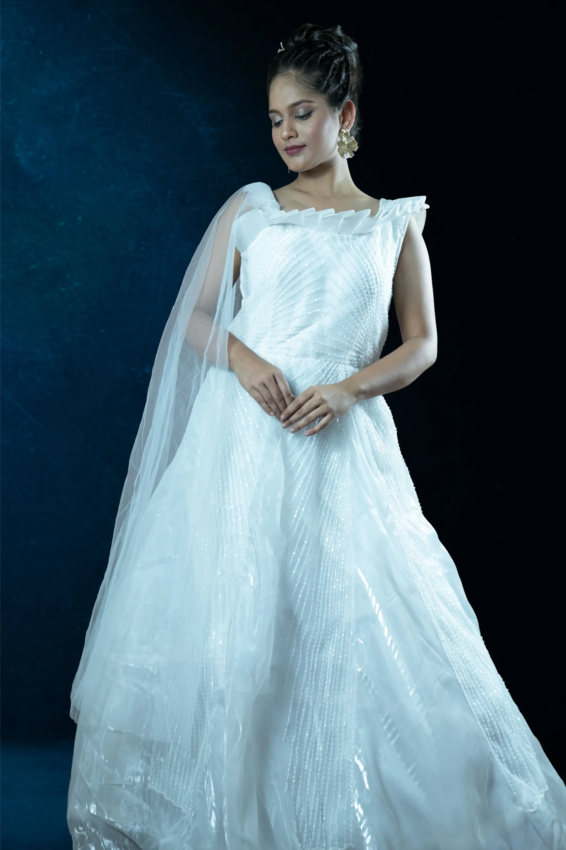 Elegant White Sequin Flow Gown