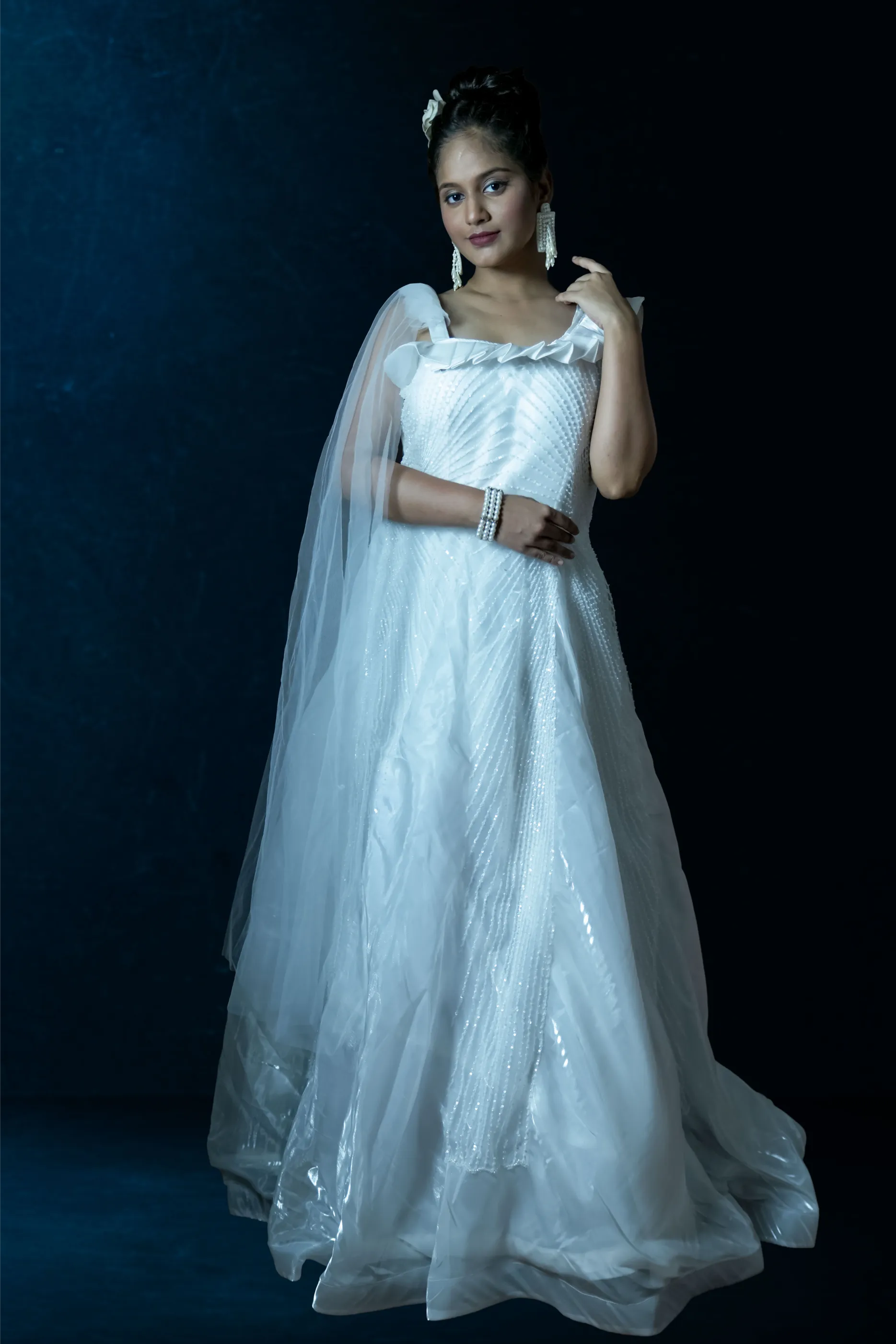 Elegant White Sequin Flow Gown