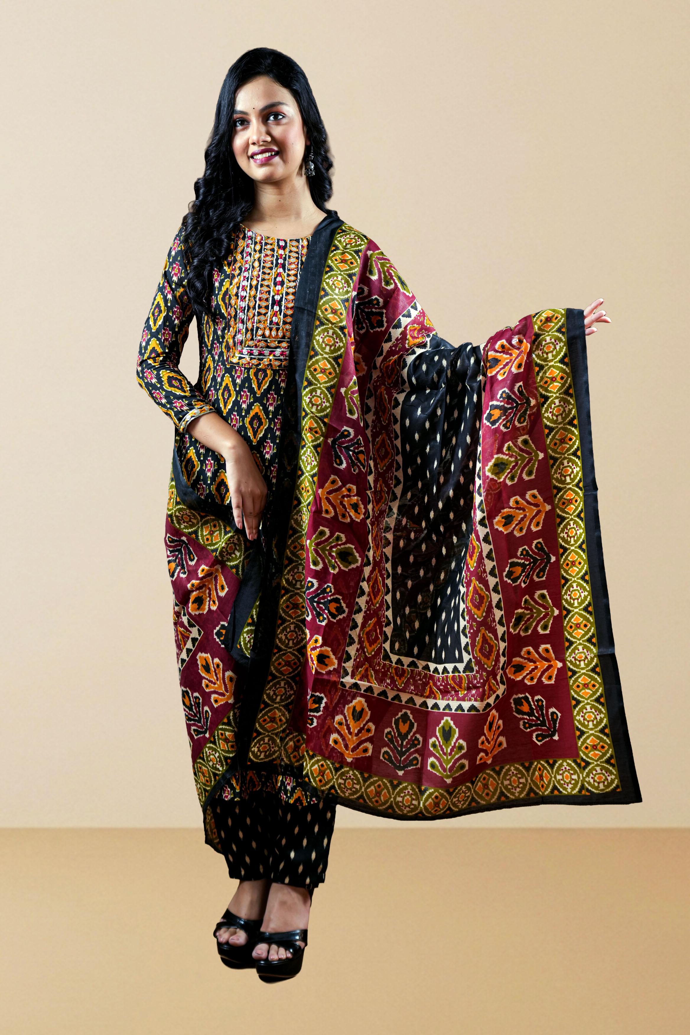 Multicolour  Handloom Suit Set.