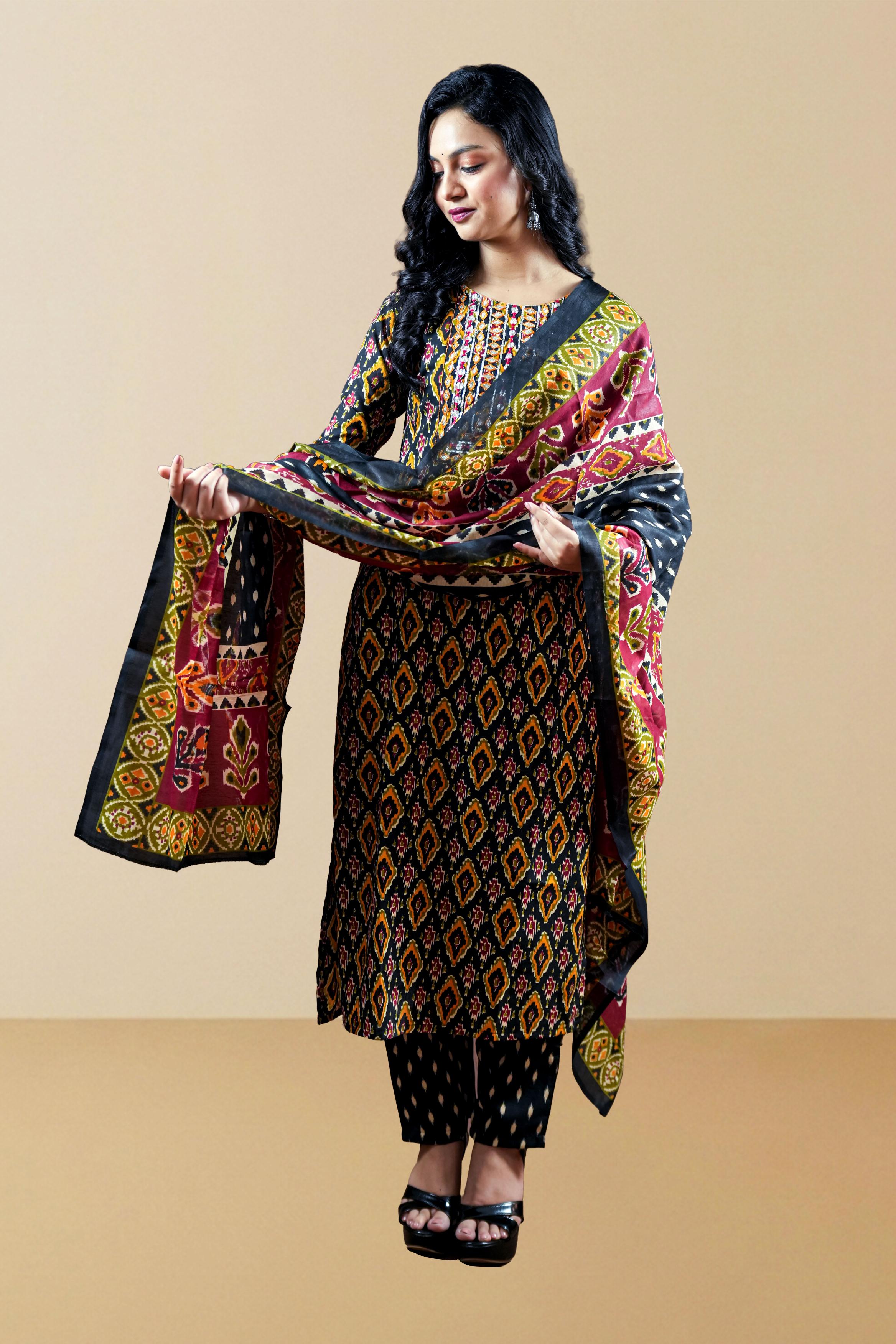 Multicolour  Handloom Suit Set.