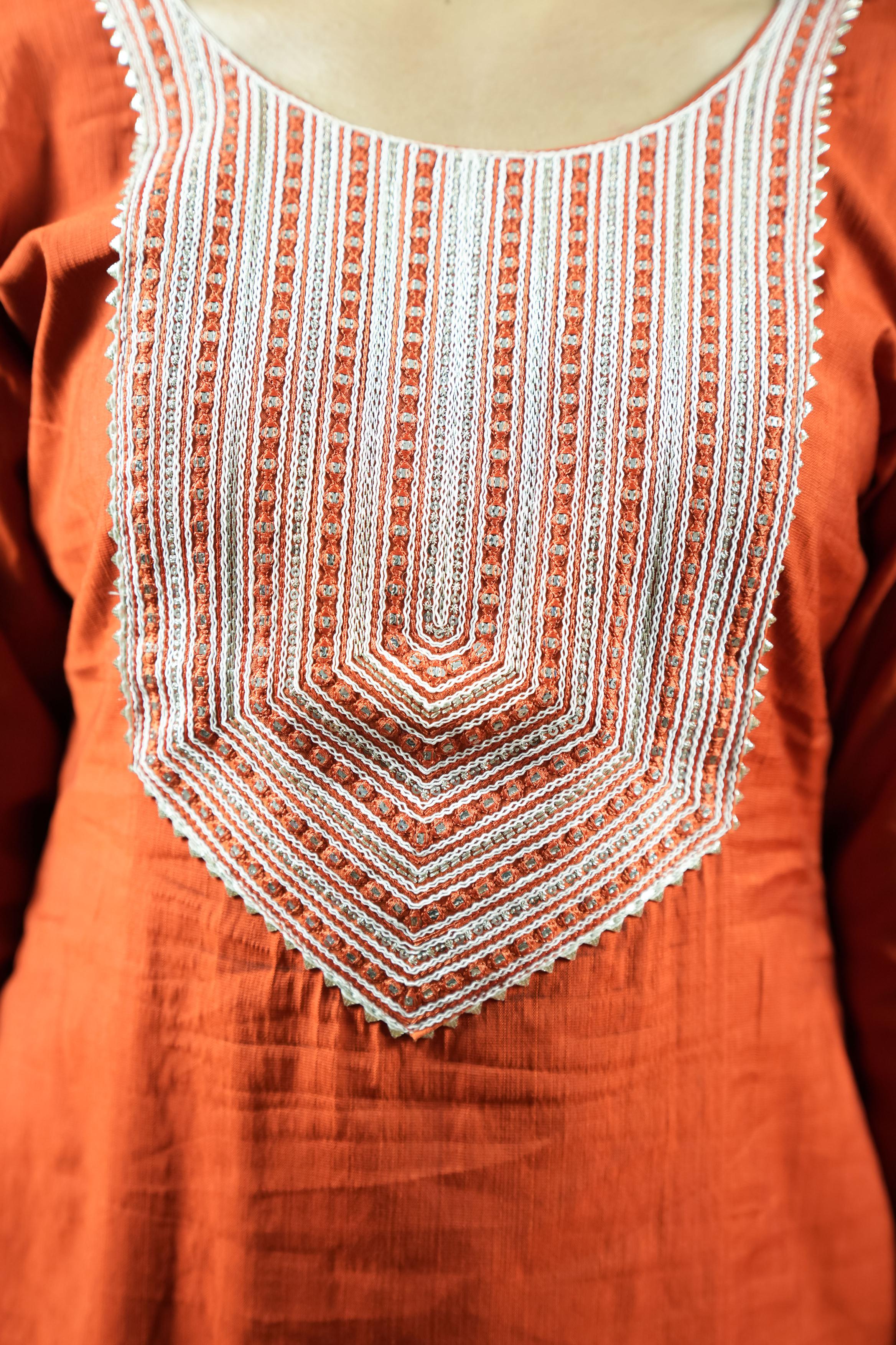 Orange Silk-Blend Salwar Suit Set