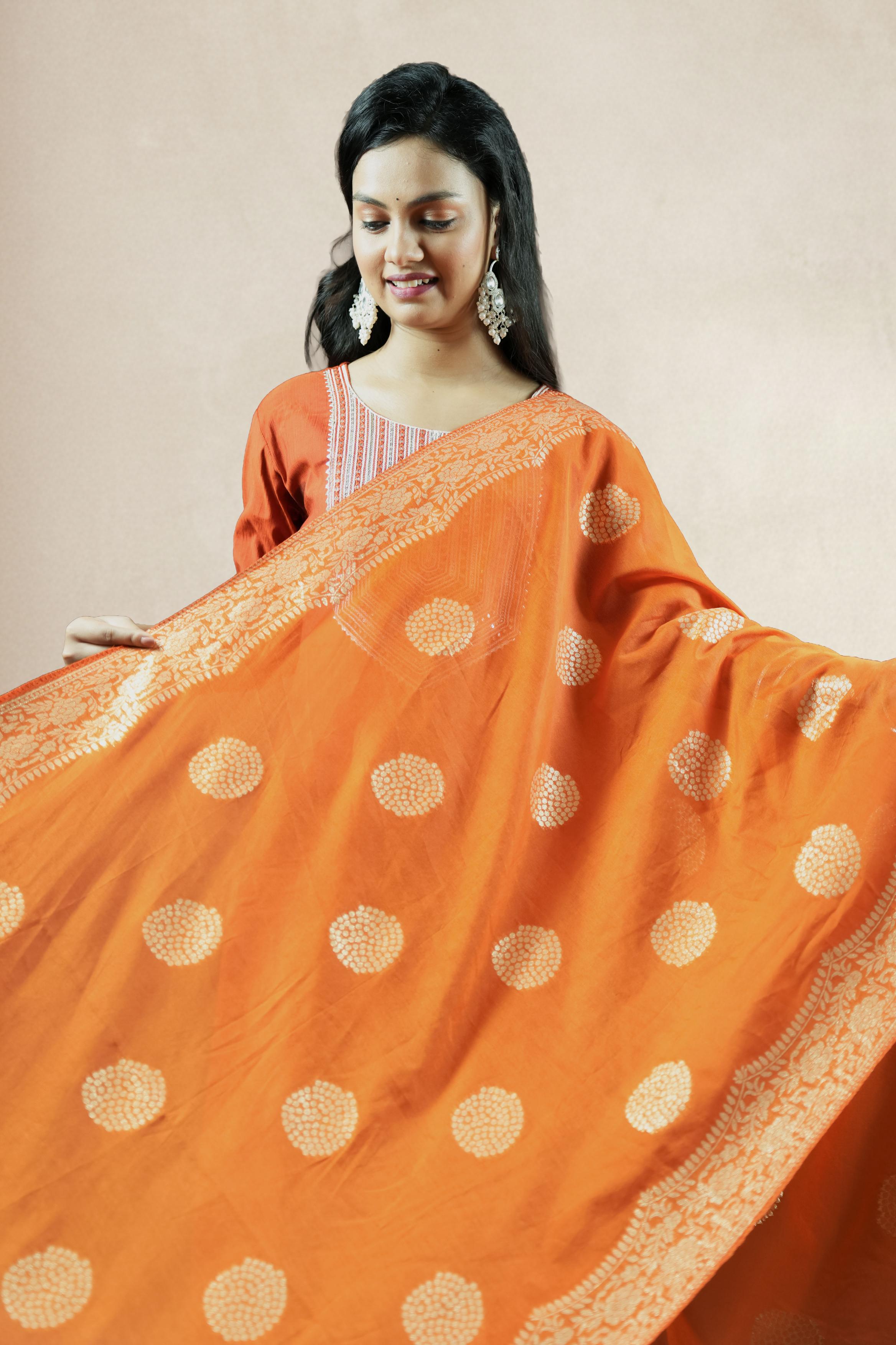 Orange Silk-Blend Salwar Suit Set