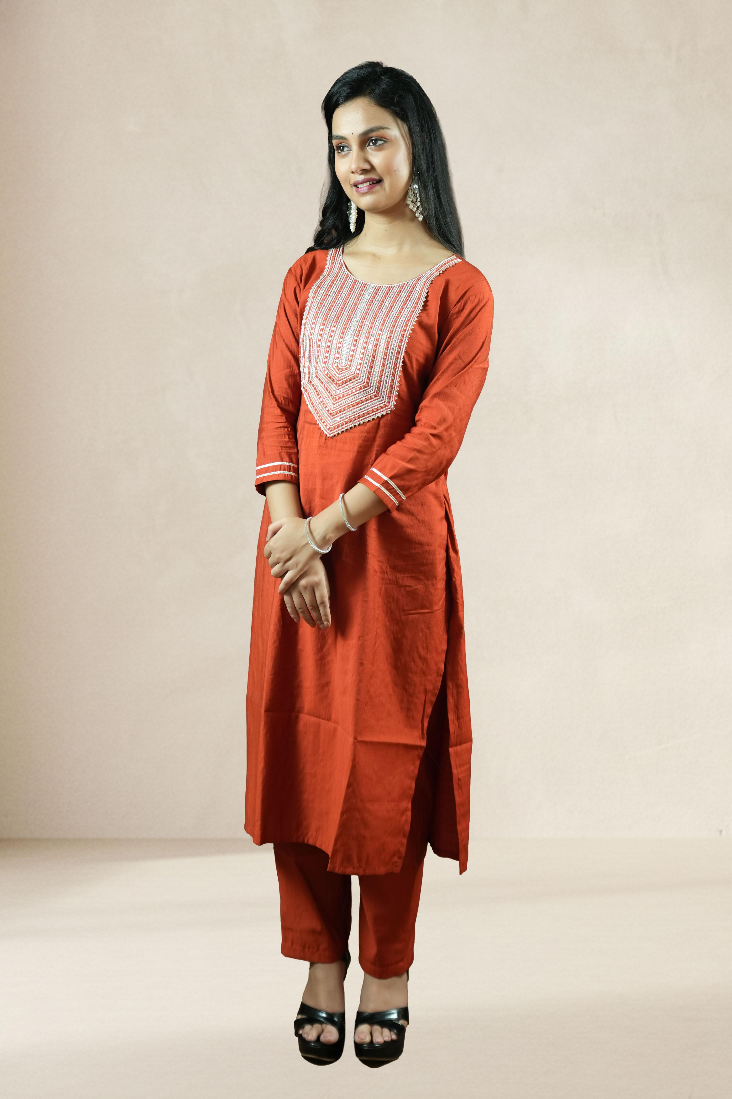 Orange Silk-Blend Salwar Suit Set