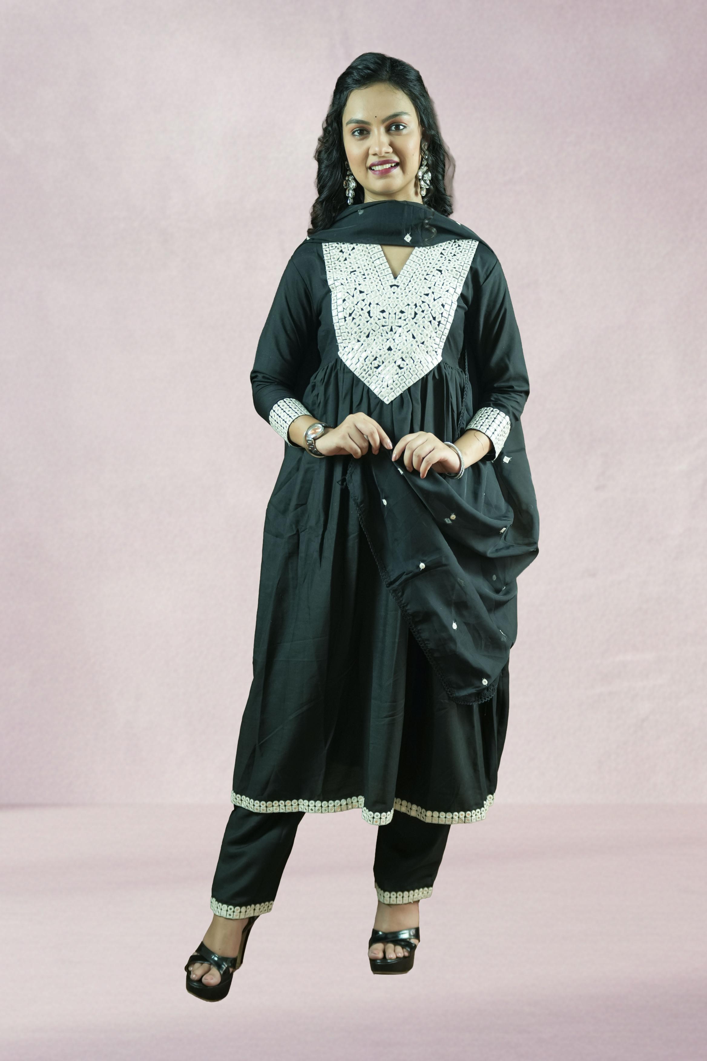 Black & White Embroidered Suit Set