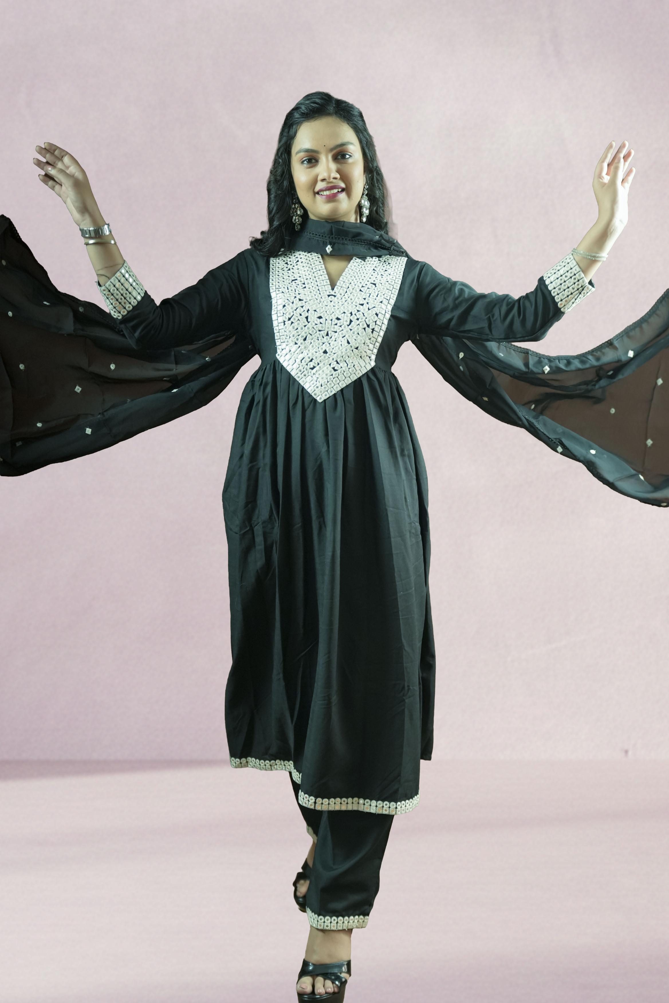 Black & White Embroidered Suit Set