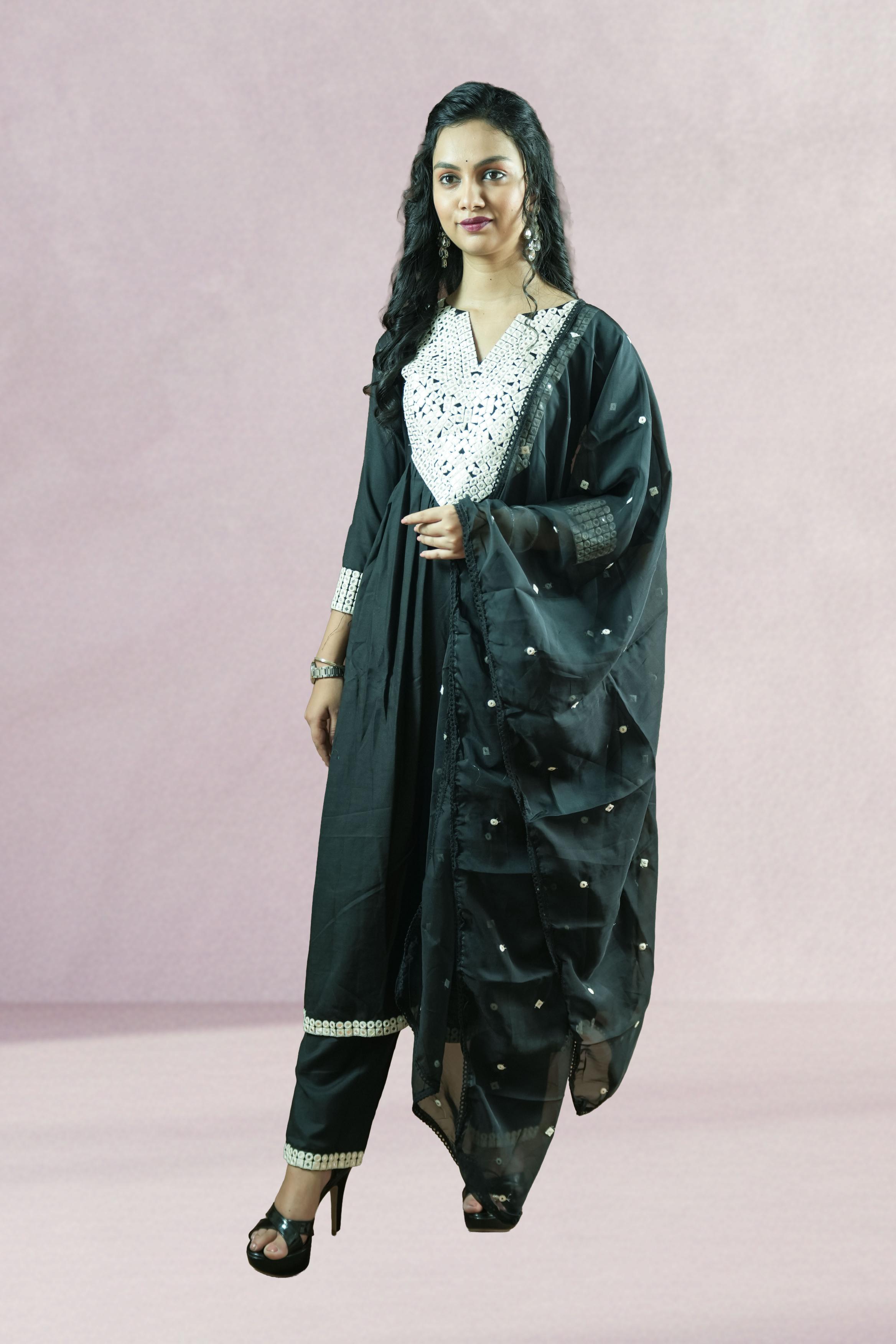 Black & White Embroidered Suit Set