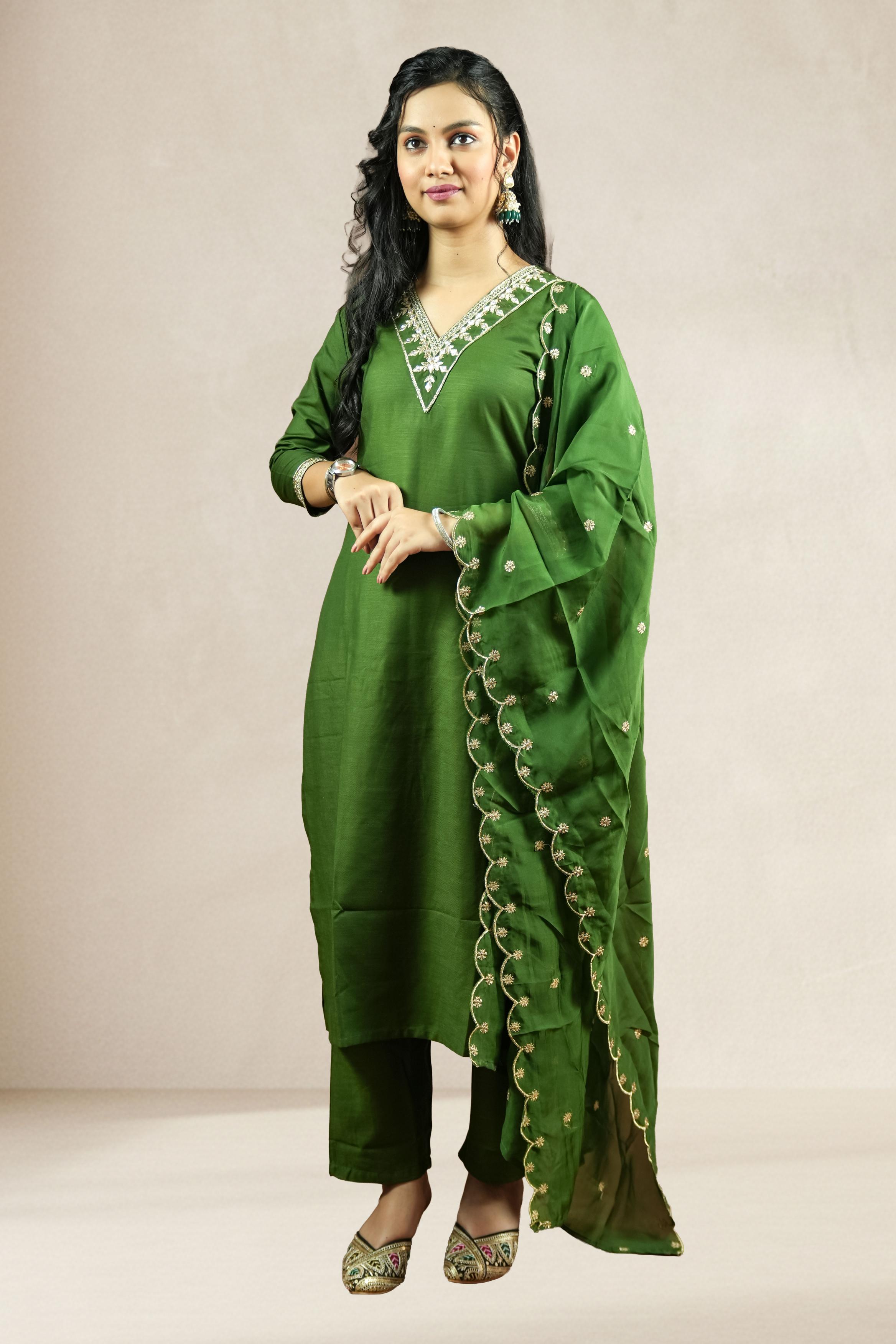 Emerald Green Embroidered Suit Set