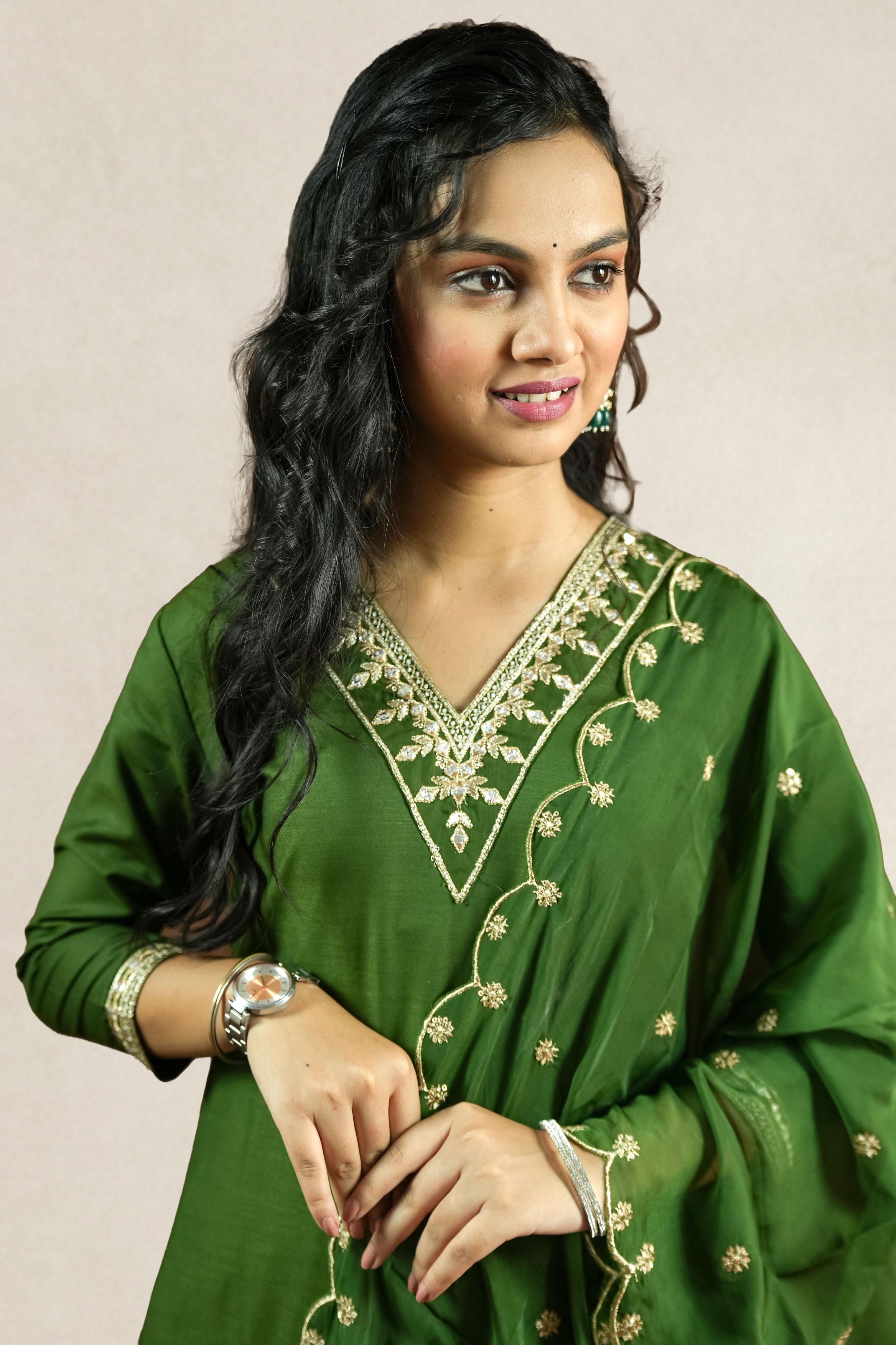 Emerald Green Embroidered Suit Set
