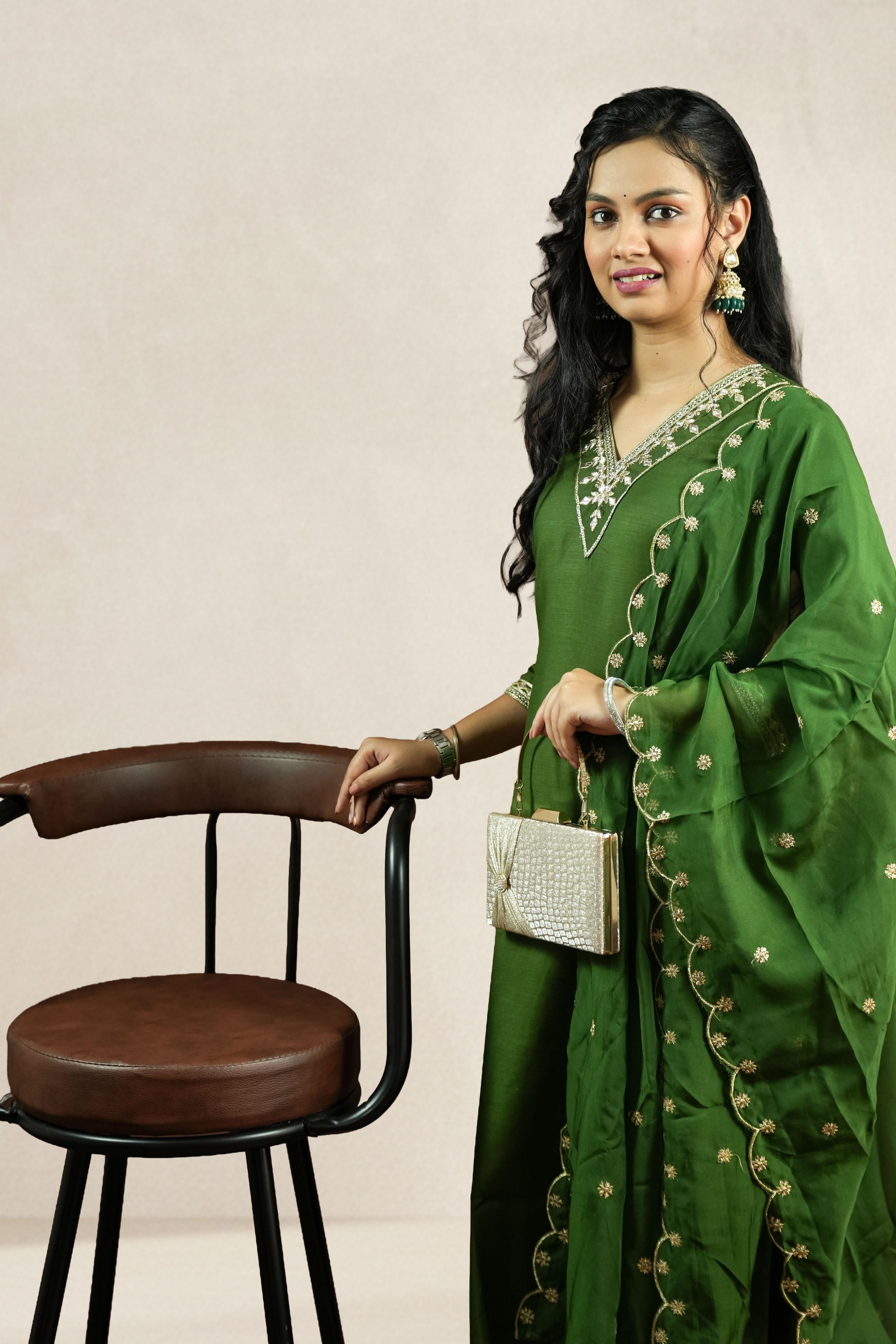 Emerald Green Embroidered Suit Set