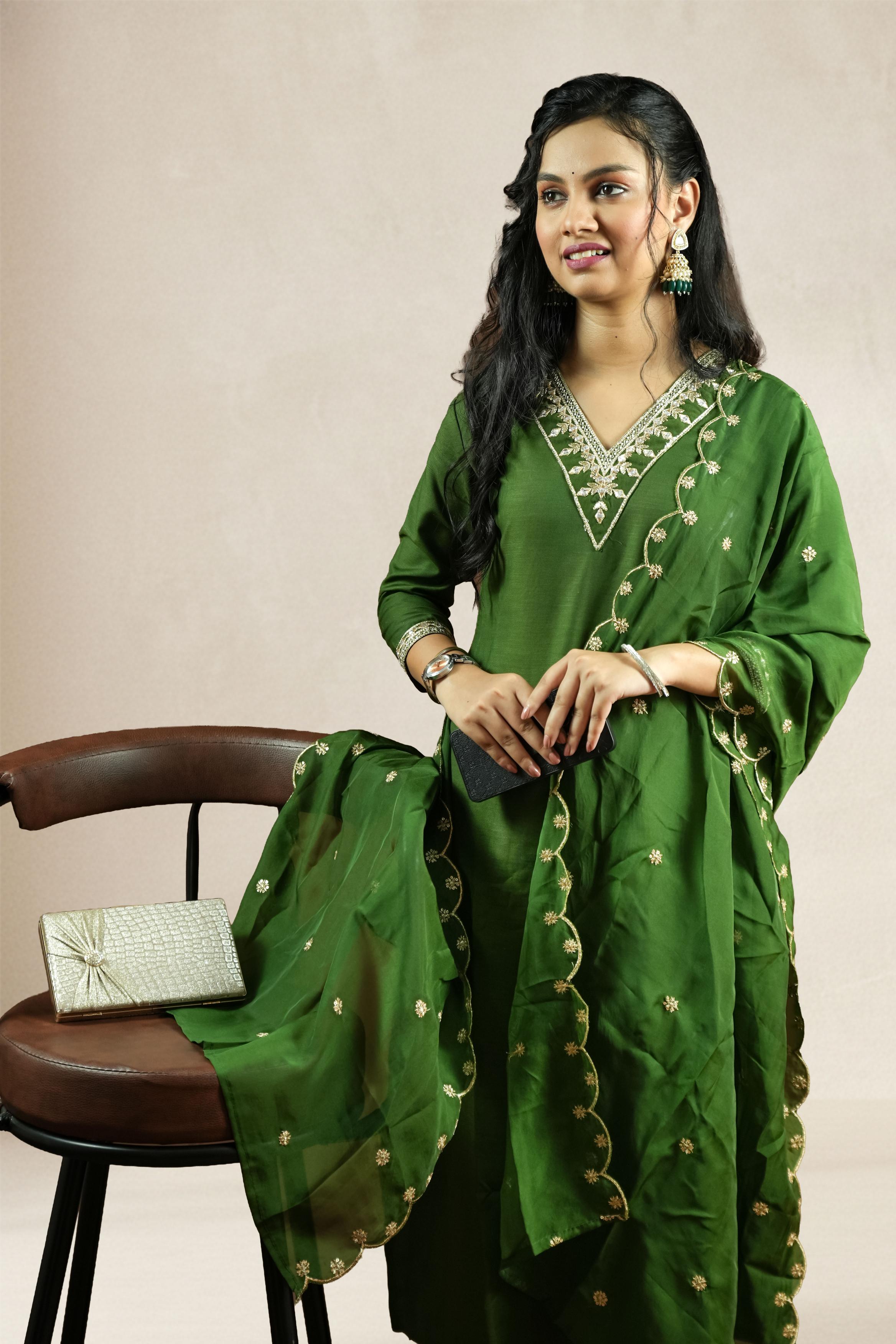 Emerald Green Embroidered Suit Set