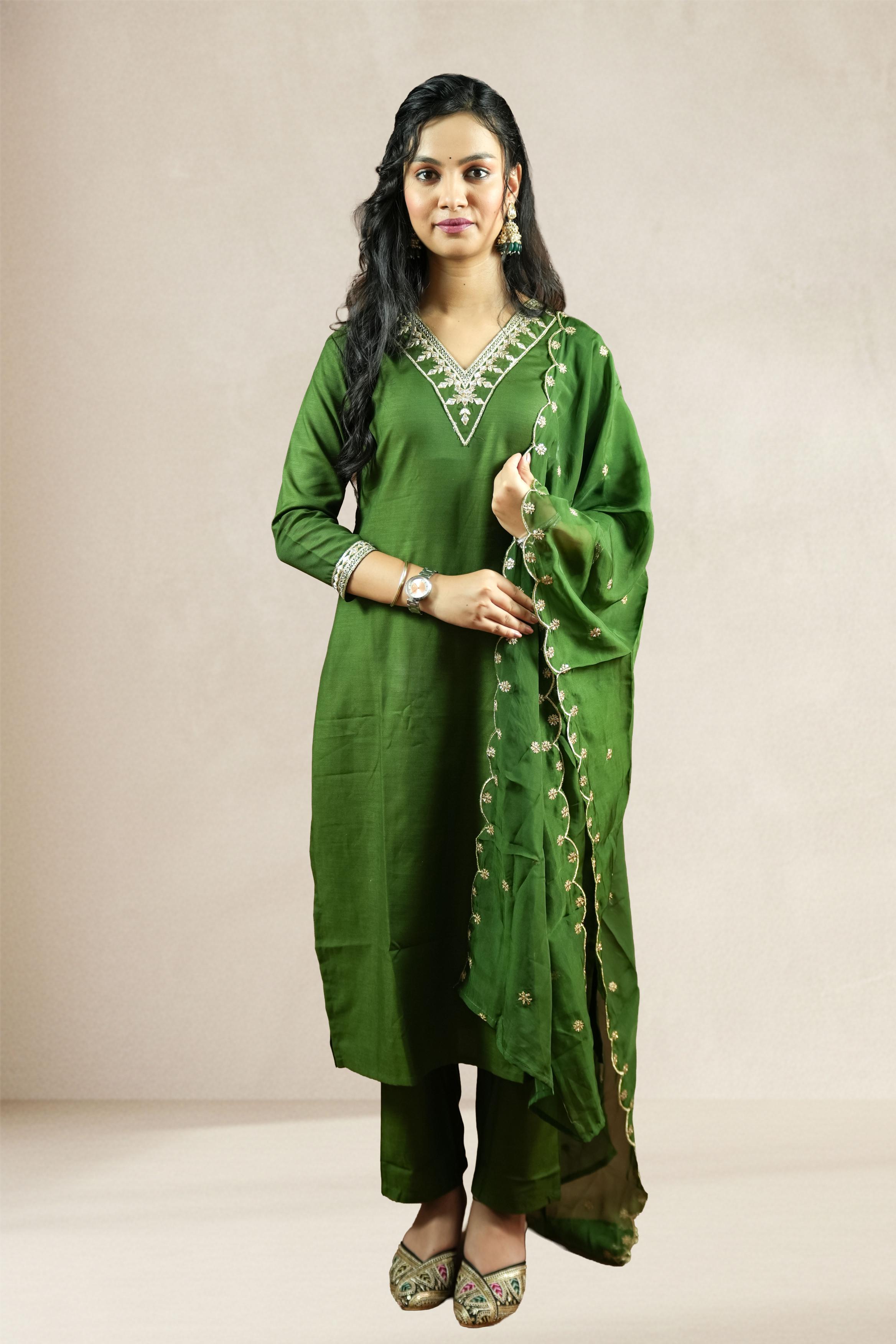 Emerald Green Embroidered Suit Set