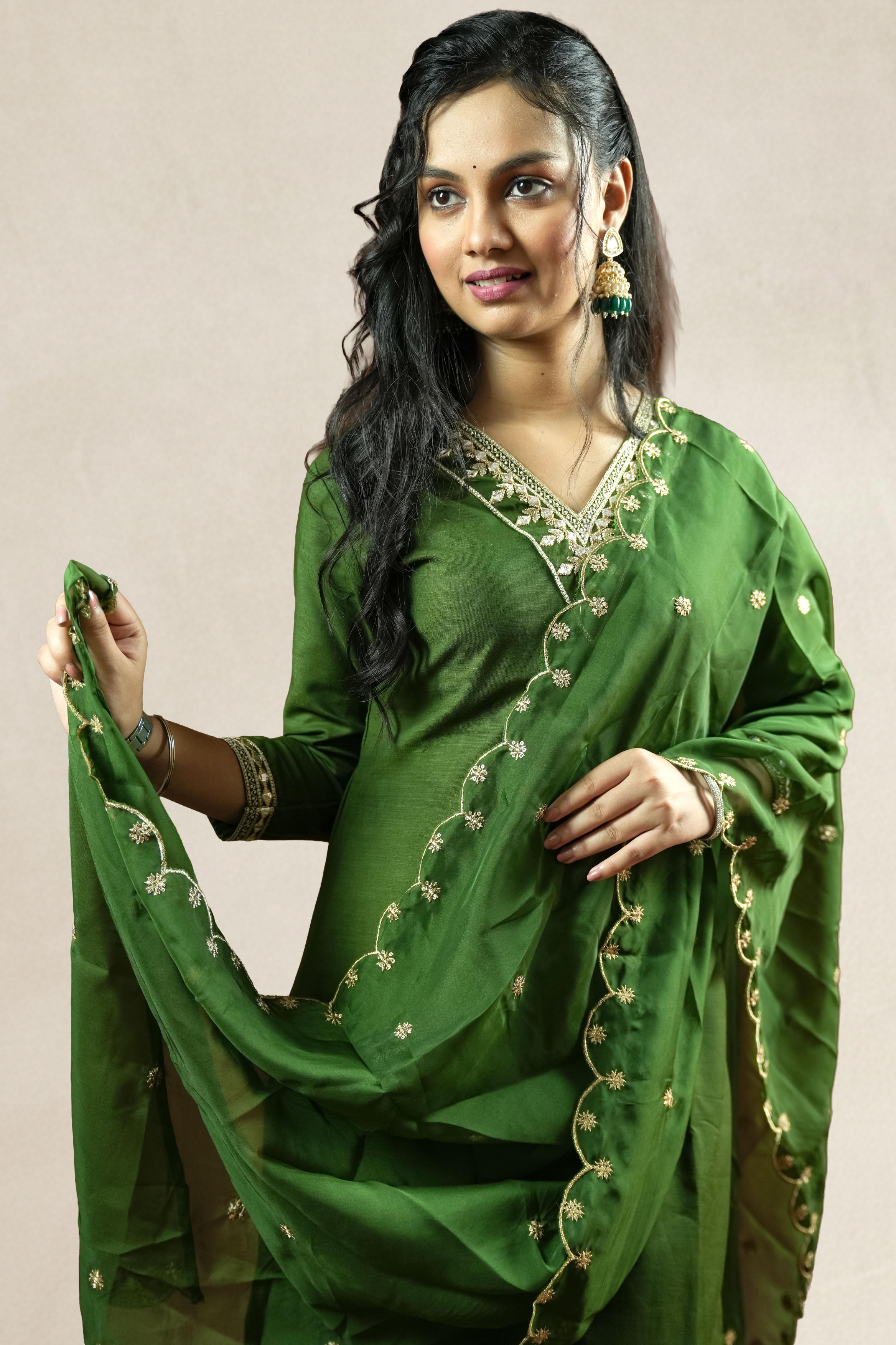 Emerald Green Embroidered Suit Set