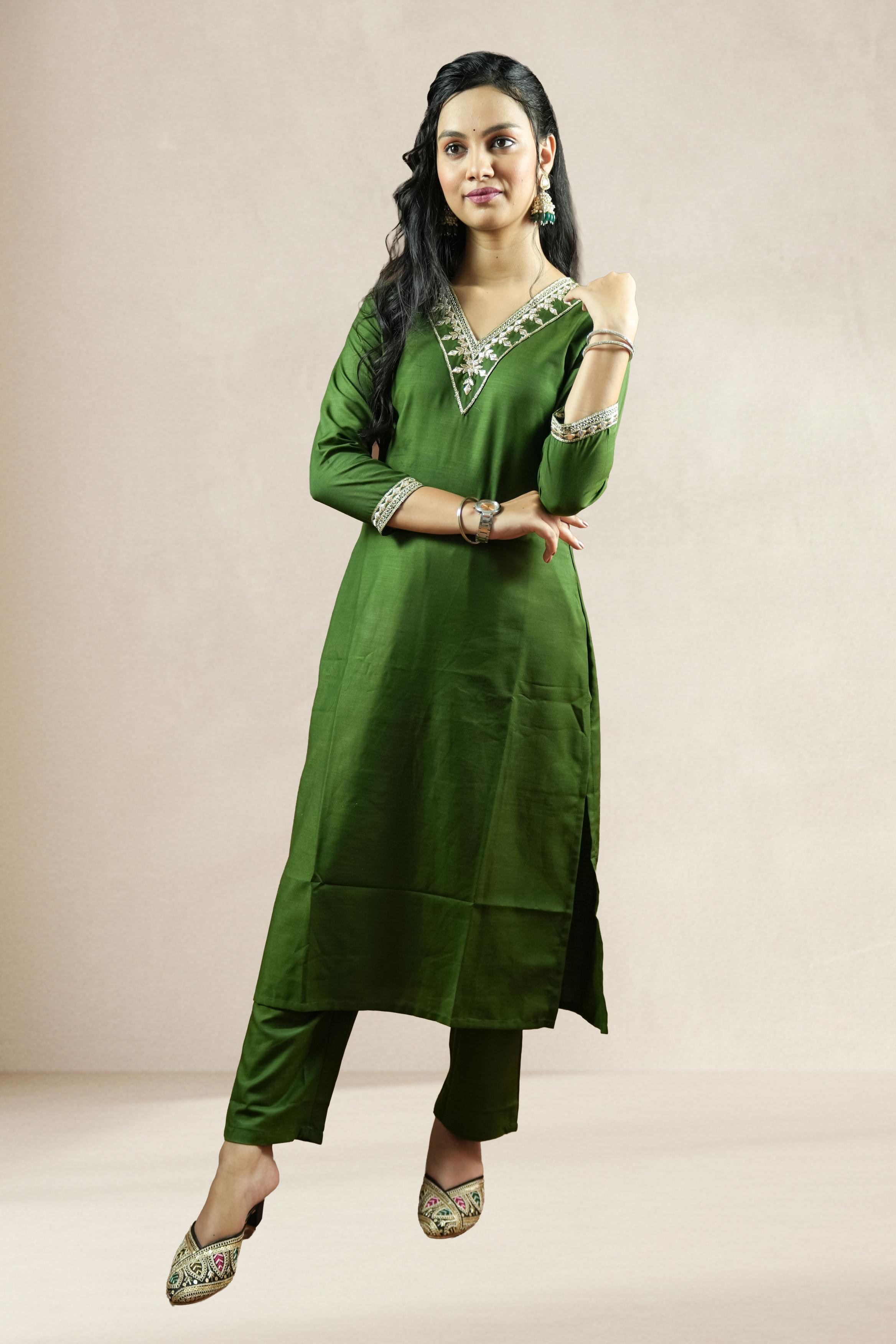 Emerald Green Embroidered Suit Set