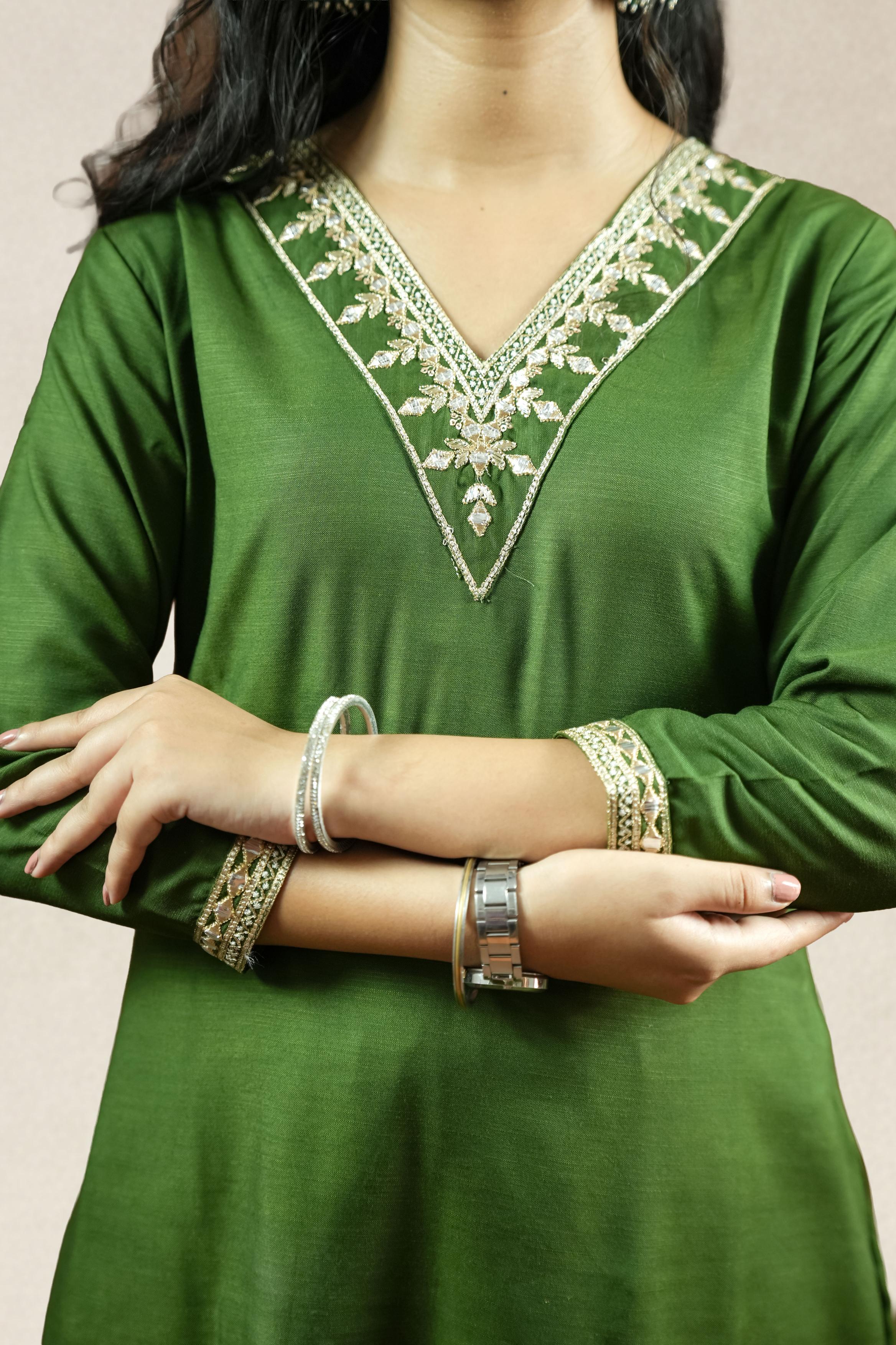 Emerald Green Embroidered Suit Set