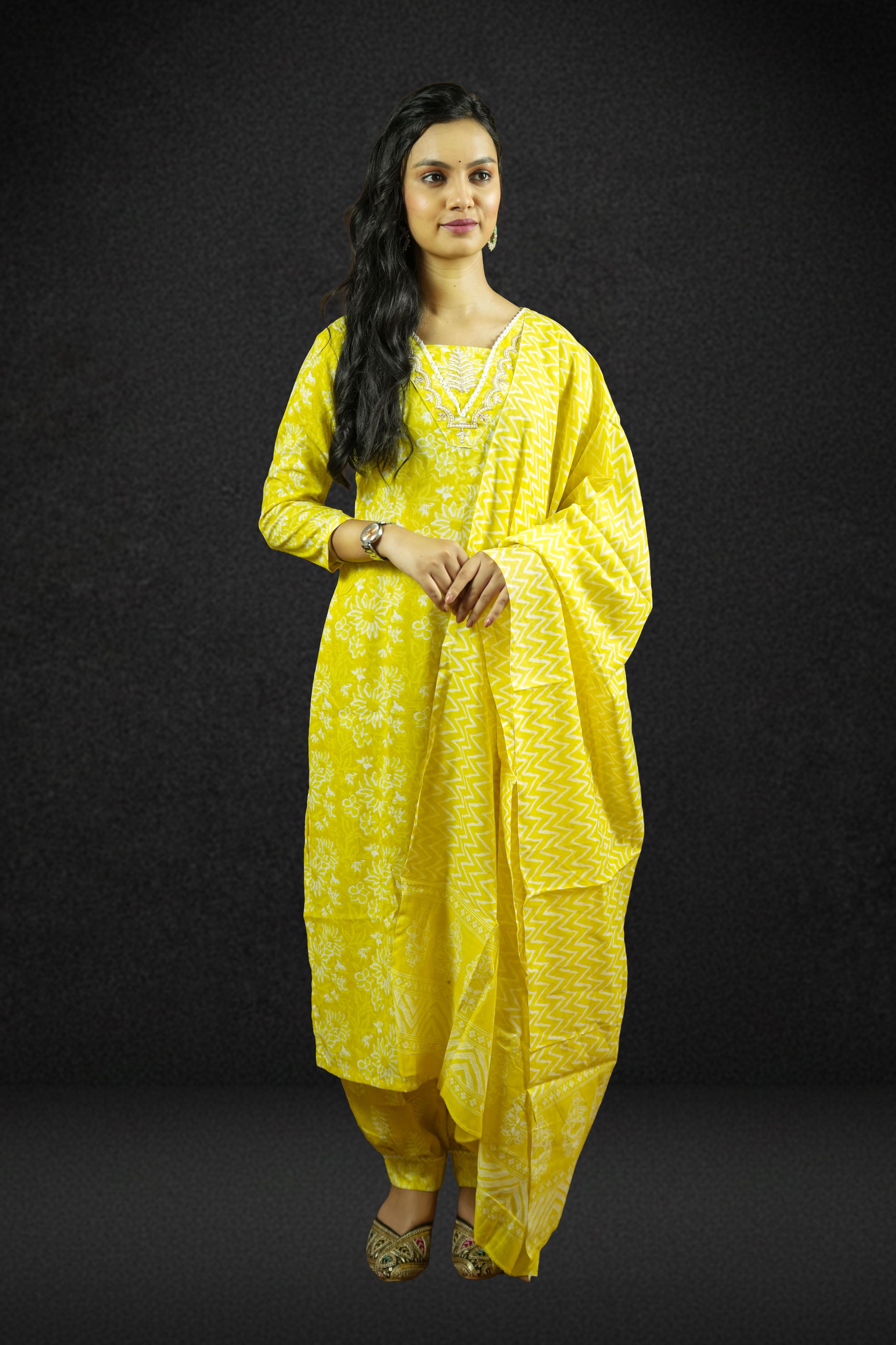 Sunshine Yellow Printed Suit Set