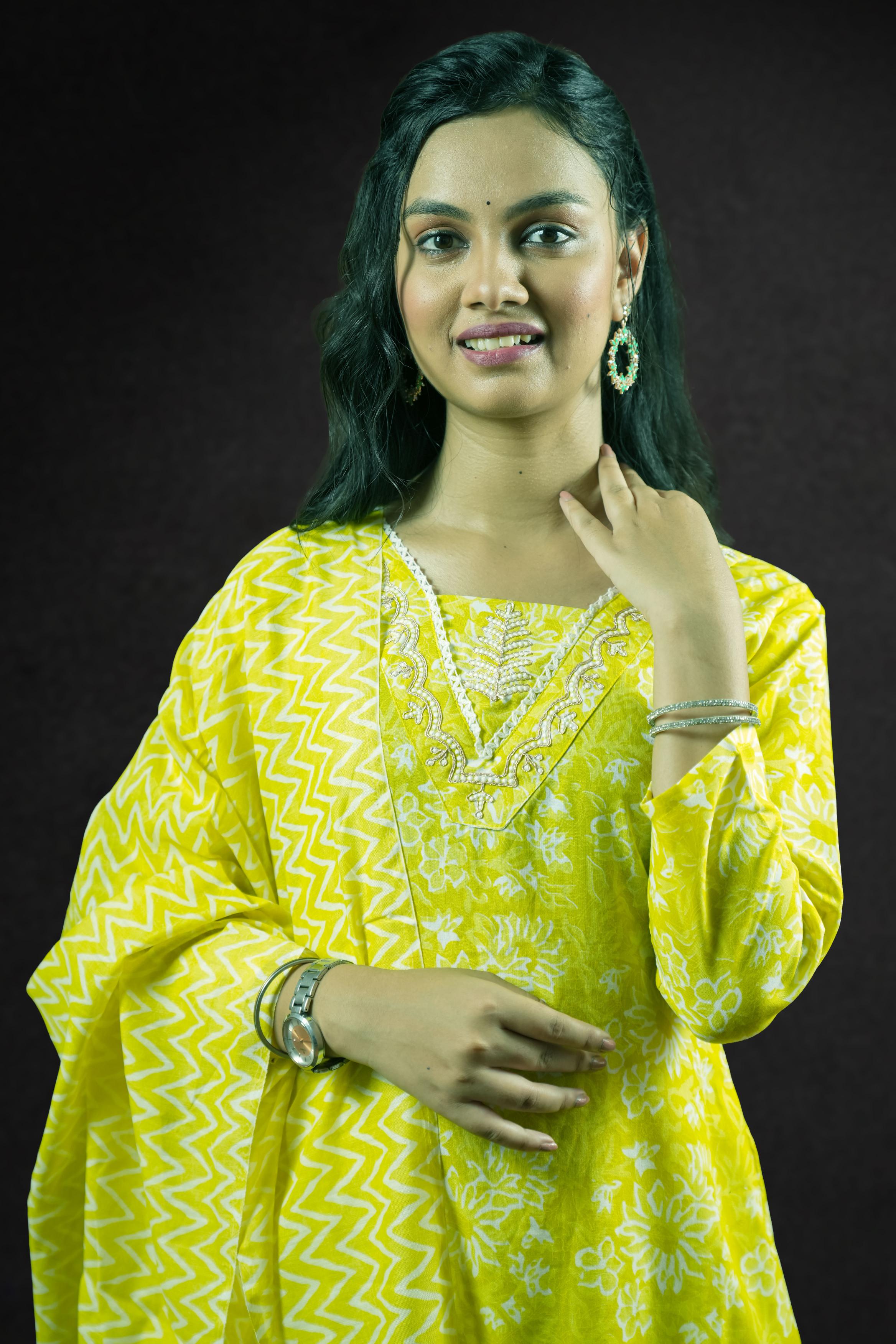Sunshine Yellow Printed Suit Set