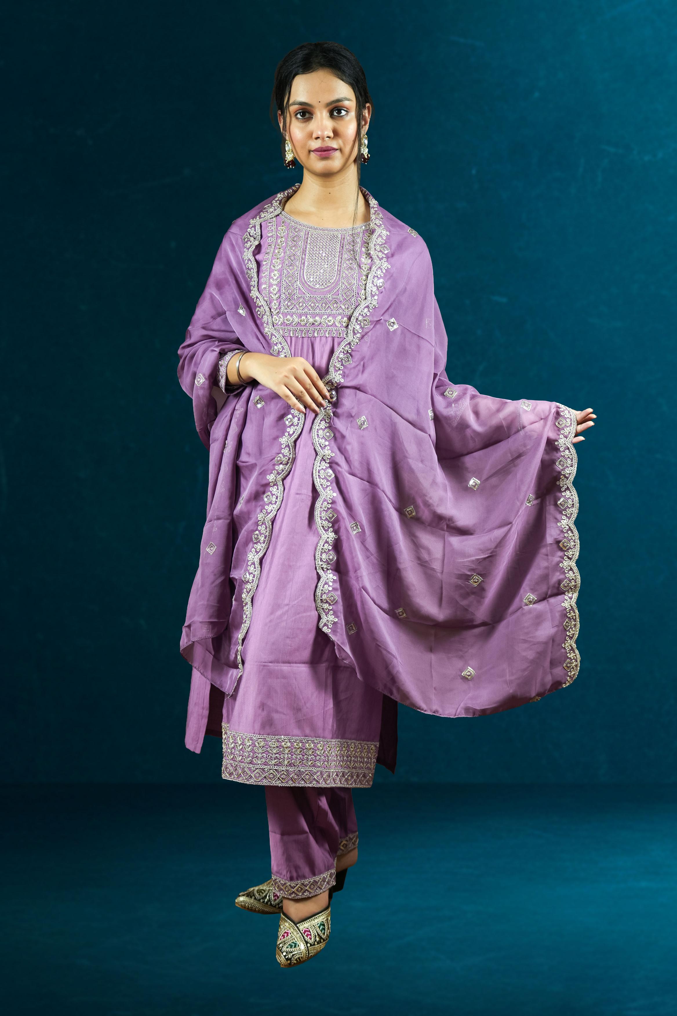 Lavender Embroidered Suit Set