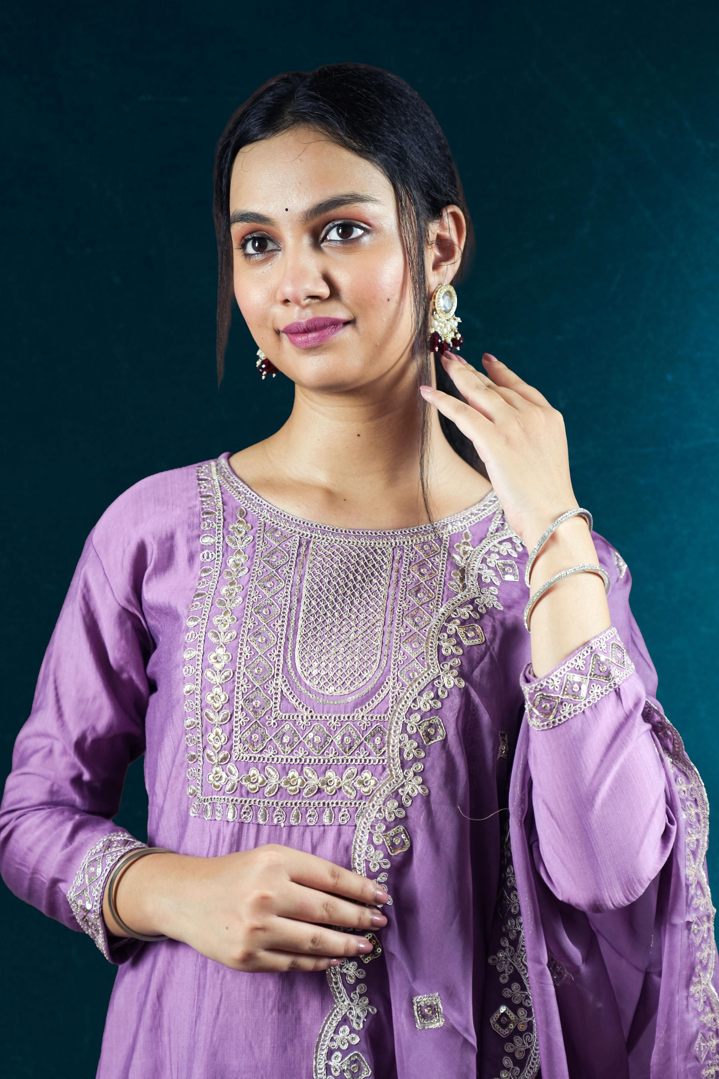Lavender Embroidered Suit Set