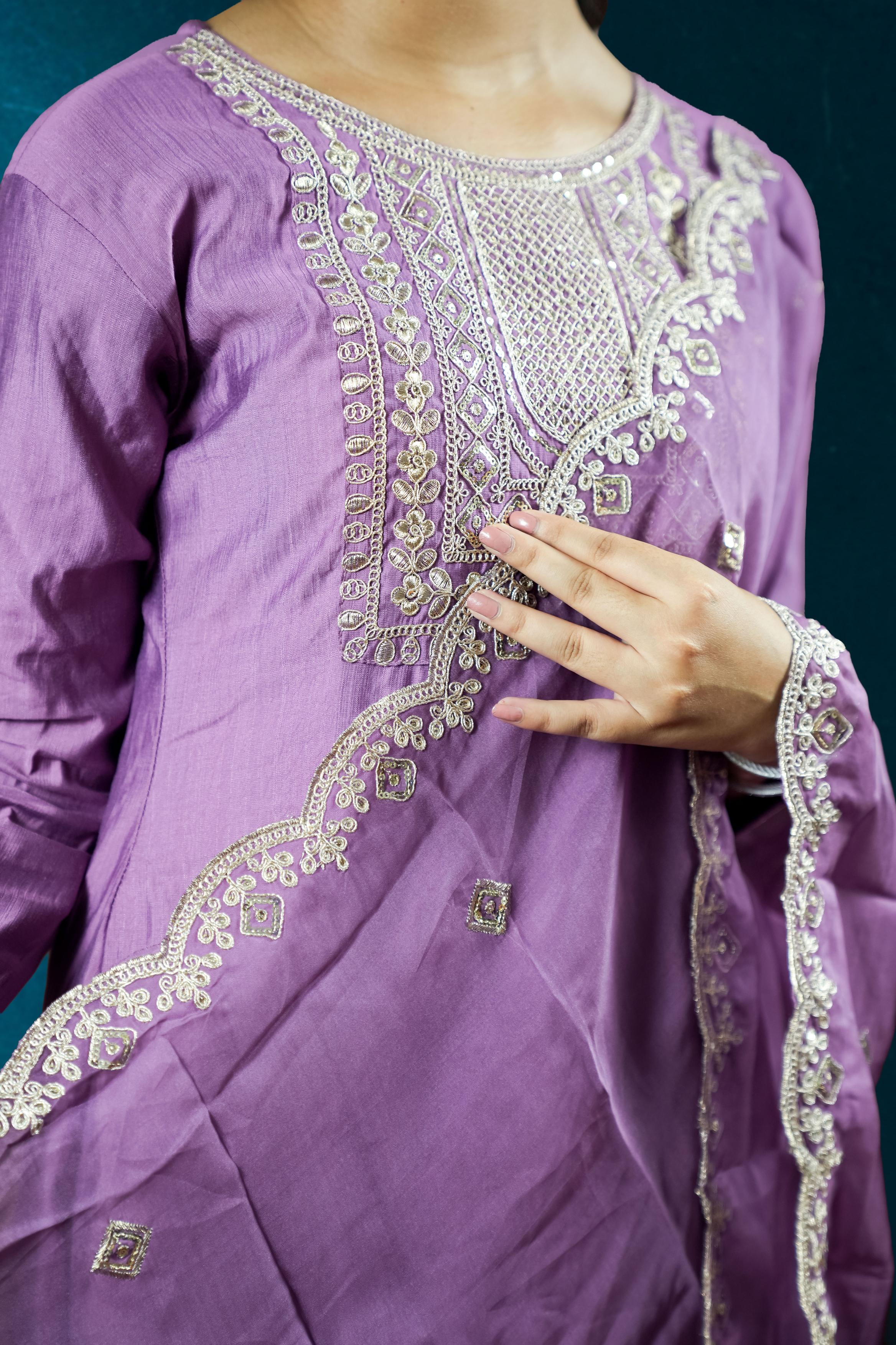 Lavender Embroidered Suit Set