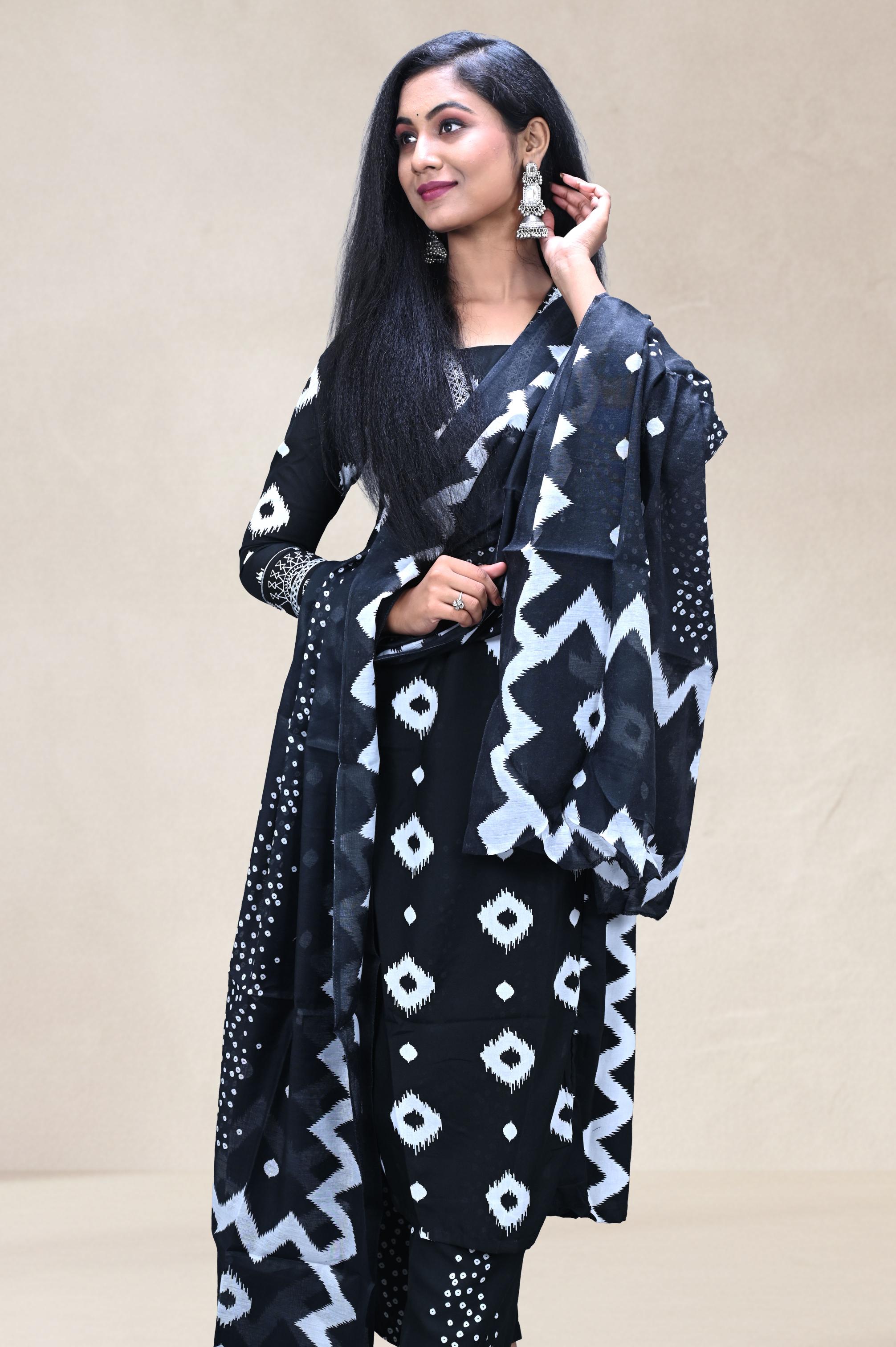 Navy Blue Floral Printed Suit Set