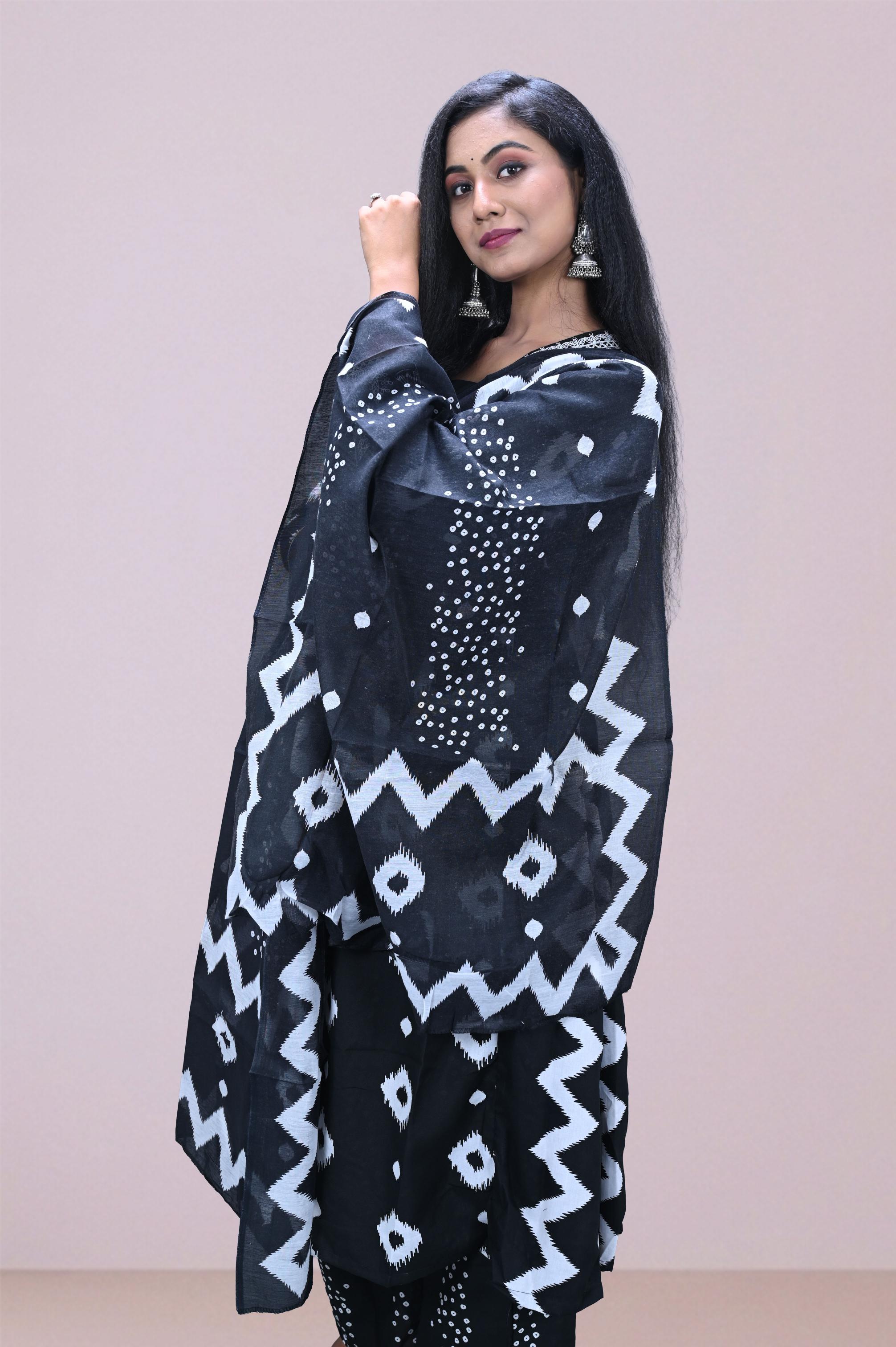 Black & White Bandhani Printed Suit Set