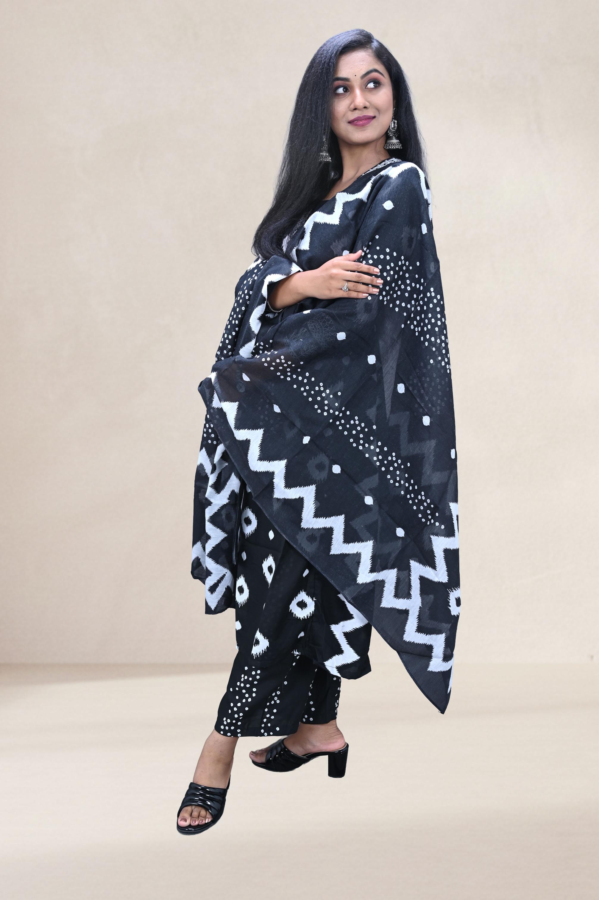 Navy Blue Floral Printed Suit Set
