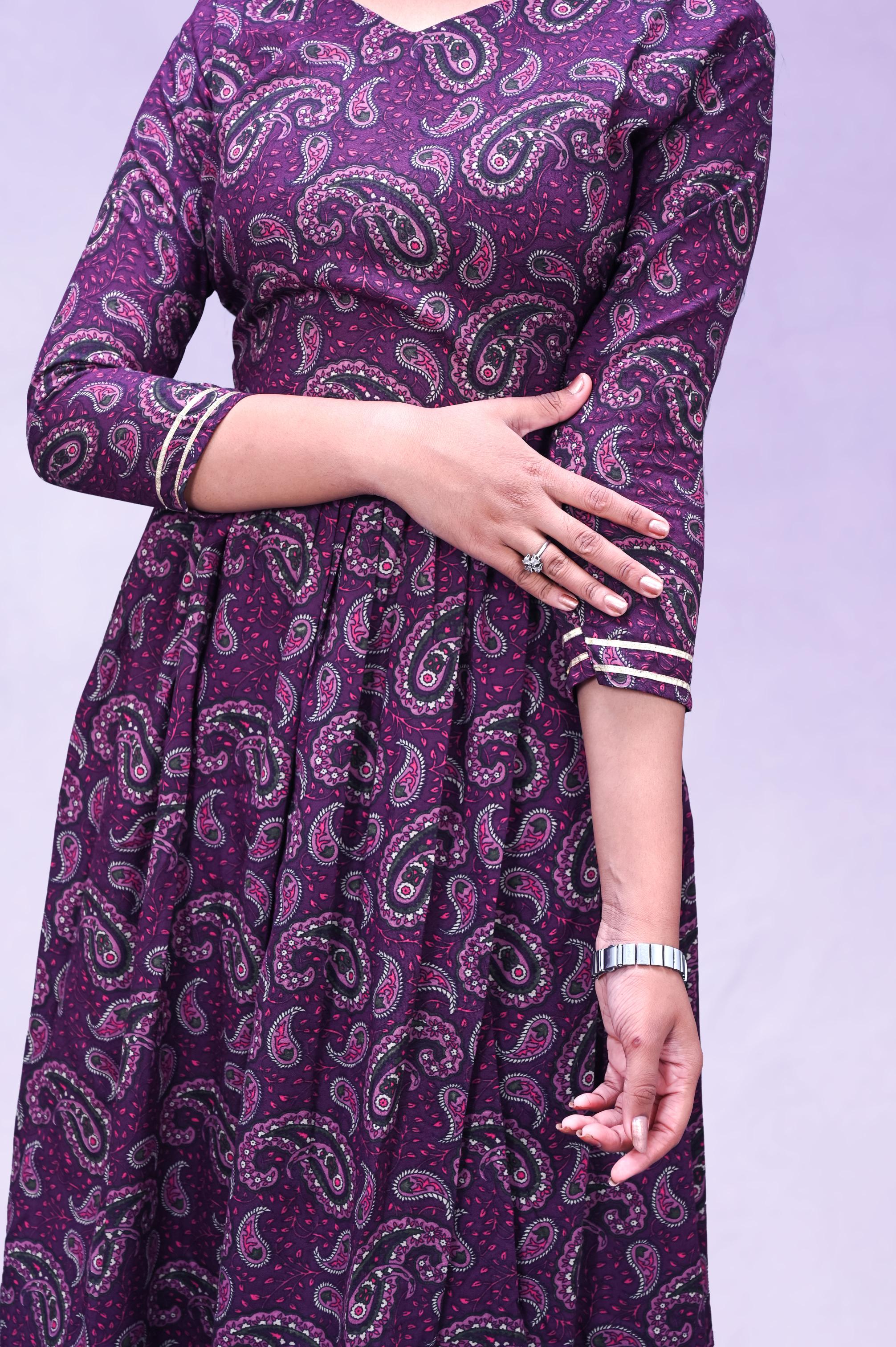 Purple Floral Printed  Suit Set